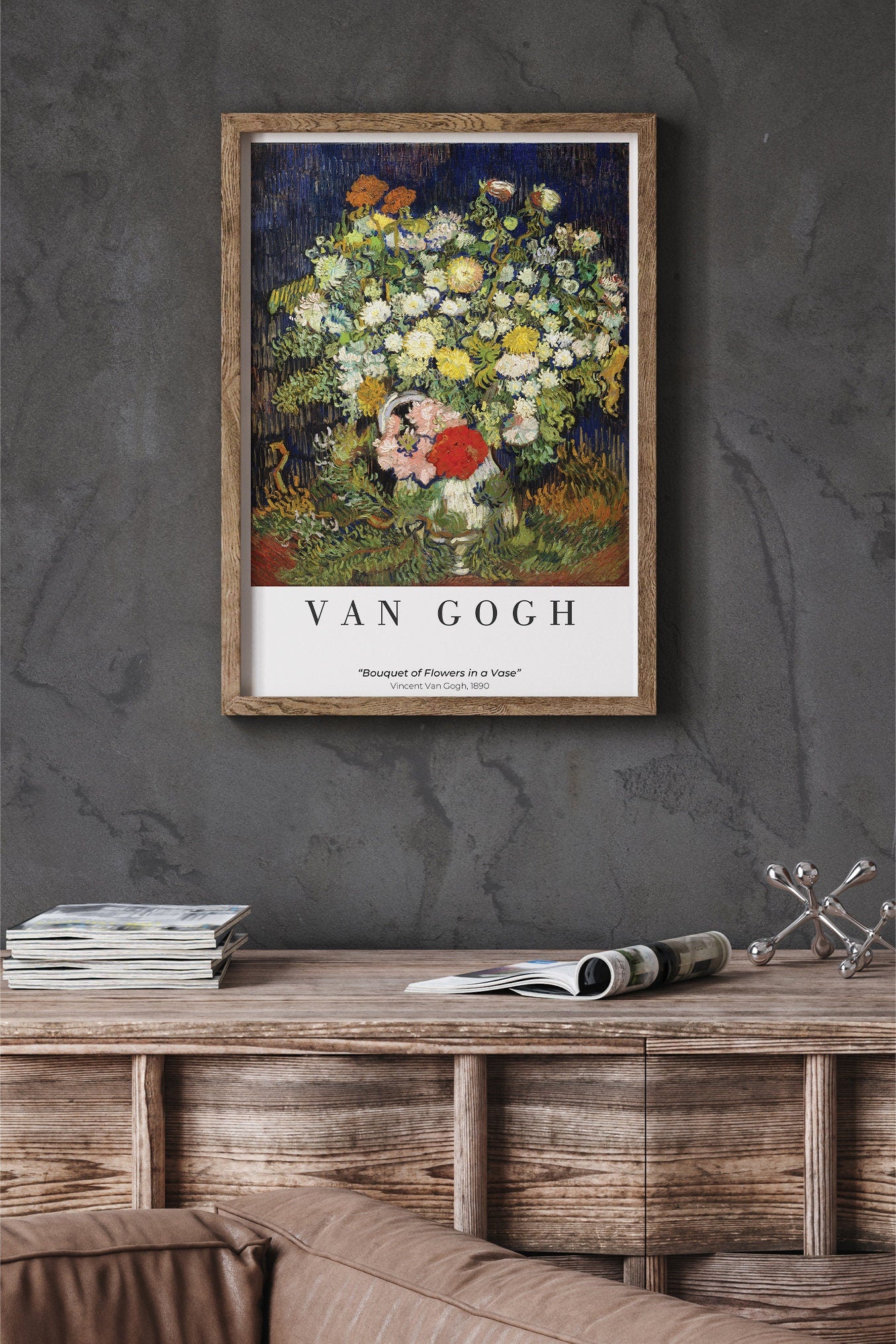 EasySuger Van Gogh Wall Art | Bouquet of Flowers in a Vase | Framed Canvas Wall Art for living room and bedroom