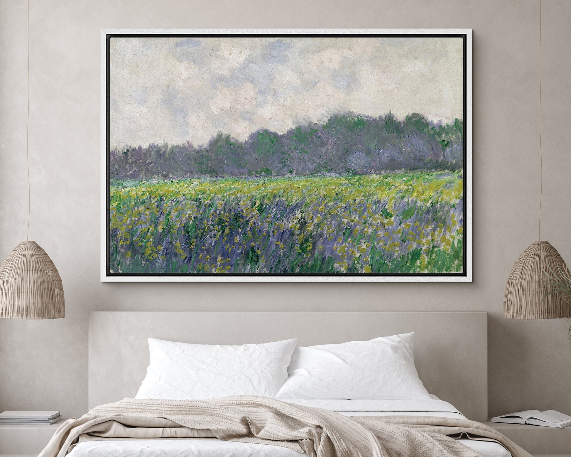 EasySuger Claude Monet Wall Art | Field of Yellow Irises at Giverny, 1887 | Framed Canvas Wall Art with hanging kit | EG6
