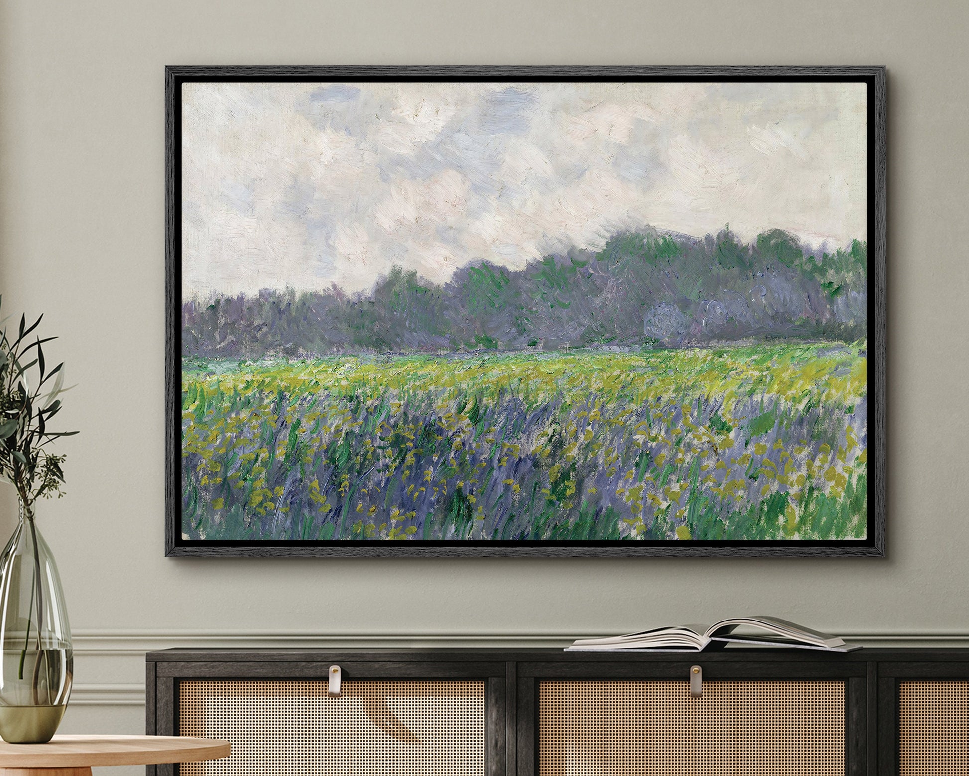 EasySuger Claude Monet Wall Art | Field of Yellow Irises at Giverny, 1887 | Framed Canvas Wall Art with hanging kit | EG6