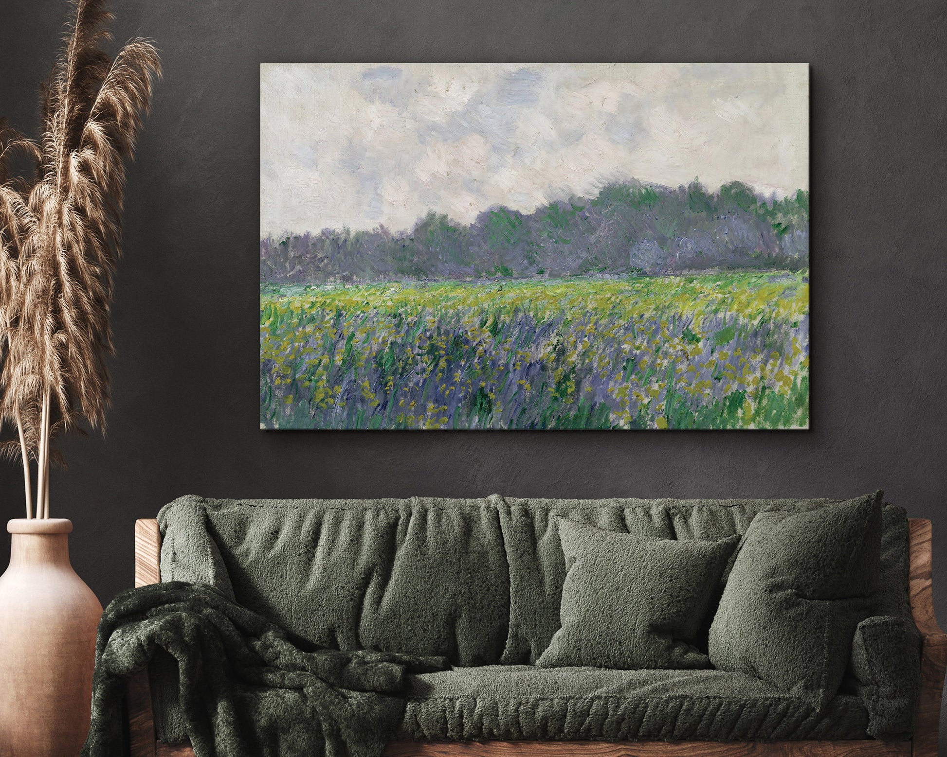 EasySuger Claude Monet Wall Art | Field of Yellow Irises at Giverny, 1887 | Framed Canvas Wall Art with hanging kit | EG6