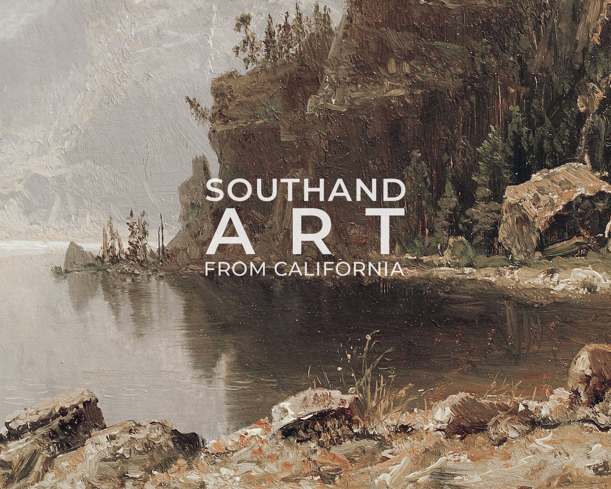 SouthandArt Vintage Landscape Framed Print, Antique Lake Framed Large Gallery Art, Minimalist Art with hanging kit