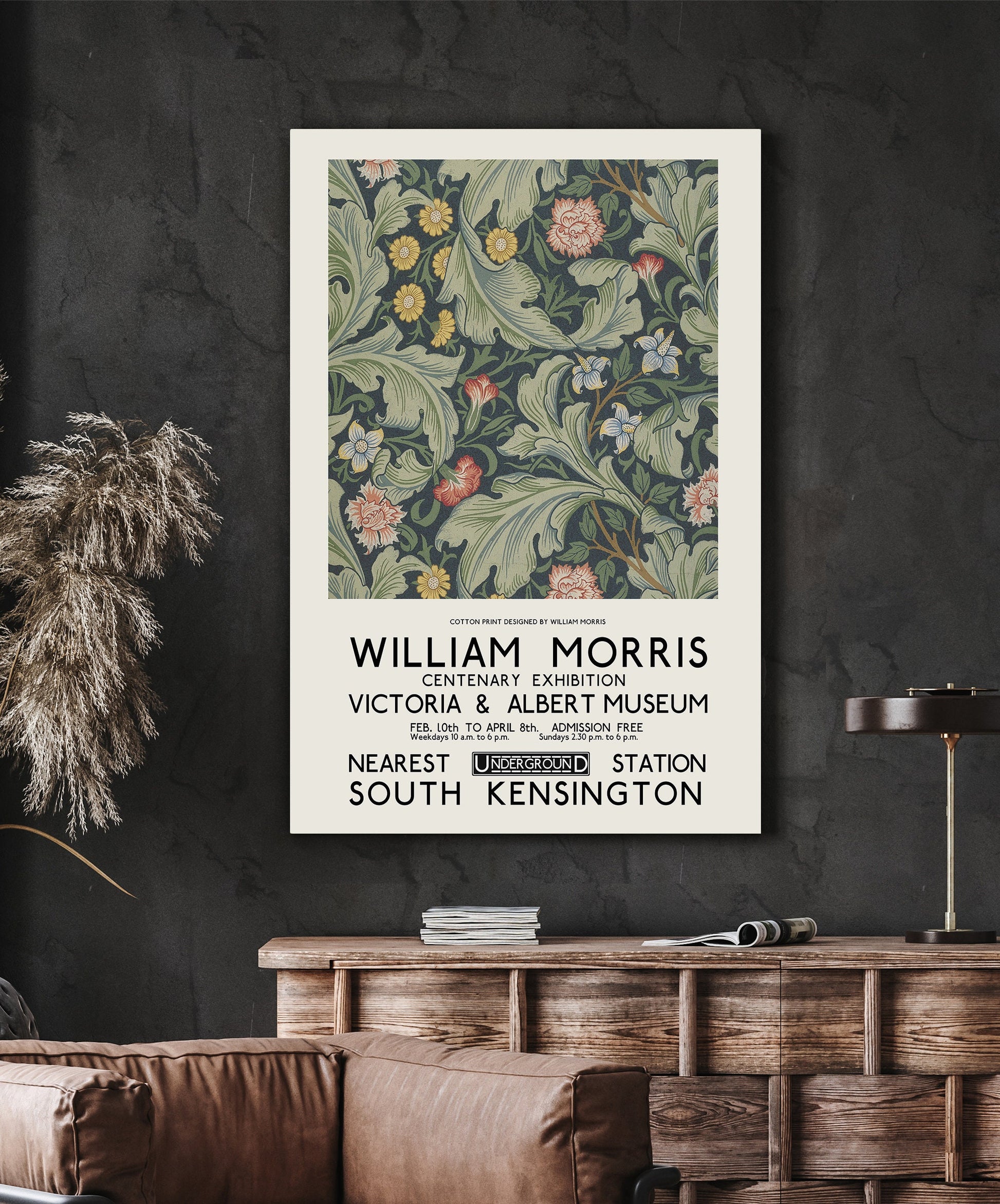 SouthandArt Modern Wall art, William Morris Framed Canvas Art print with hanging kit