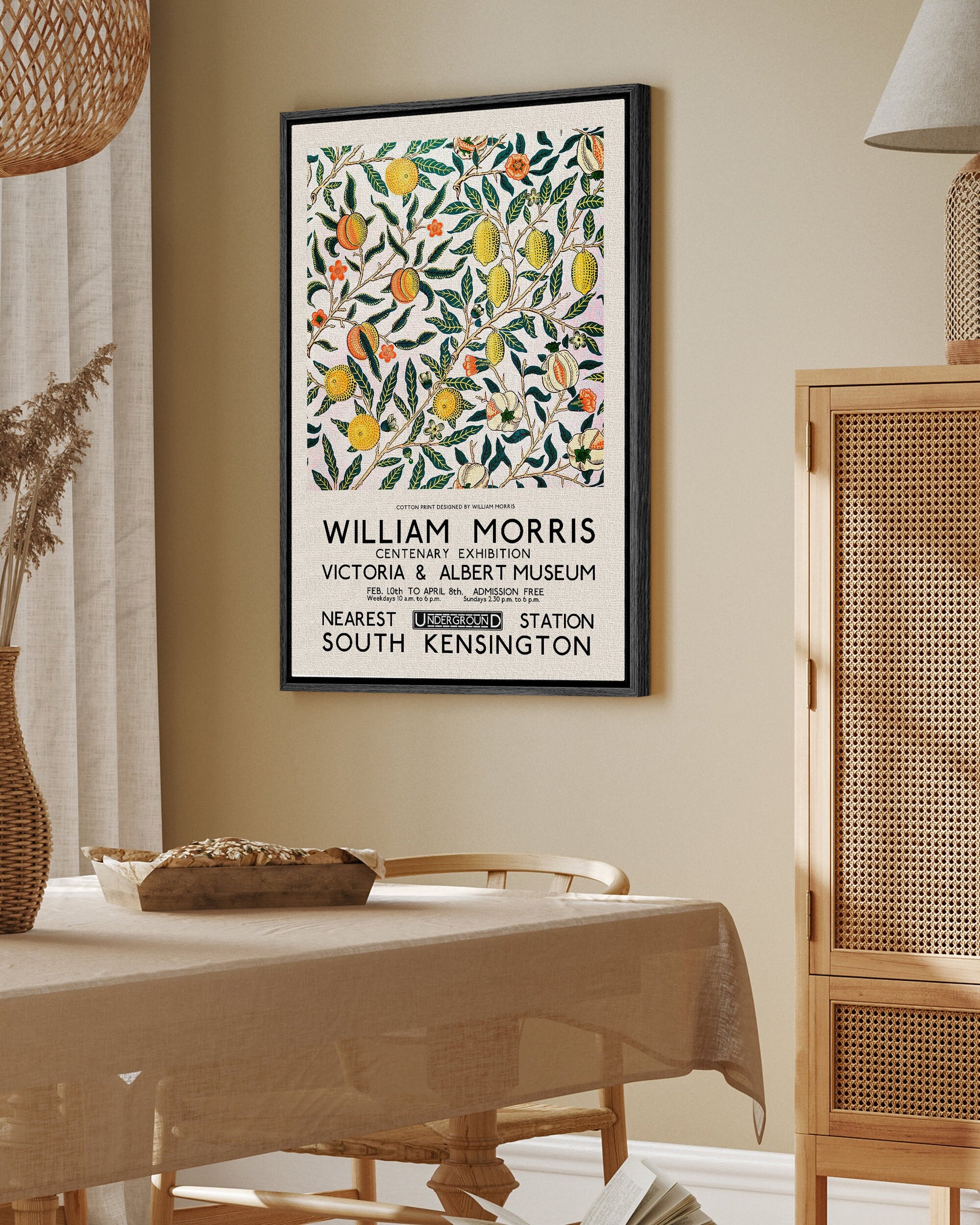 SouthandArt Modern Wall art, William Morris Framed Canvas Art print with hanging kit