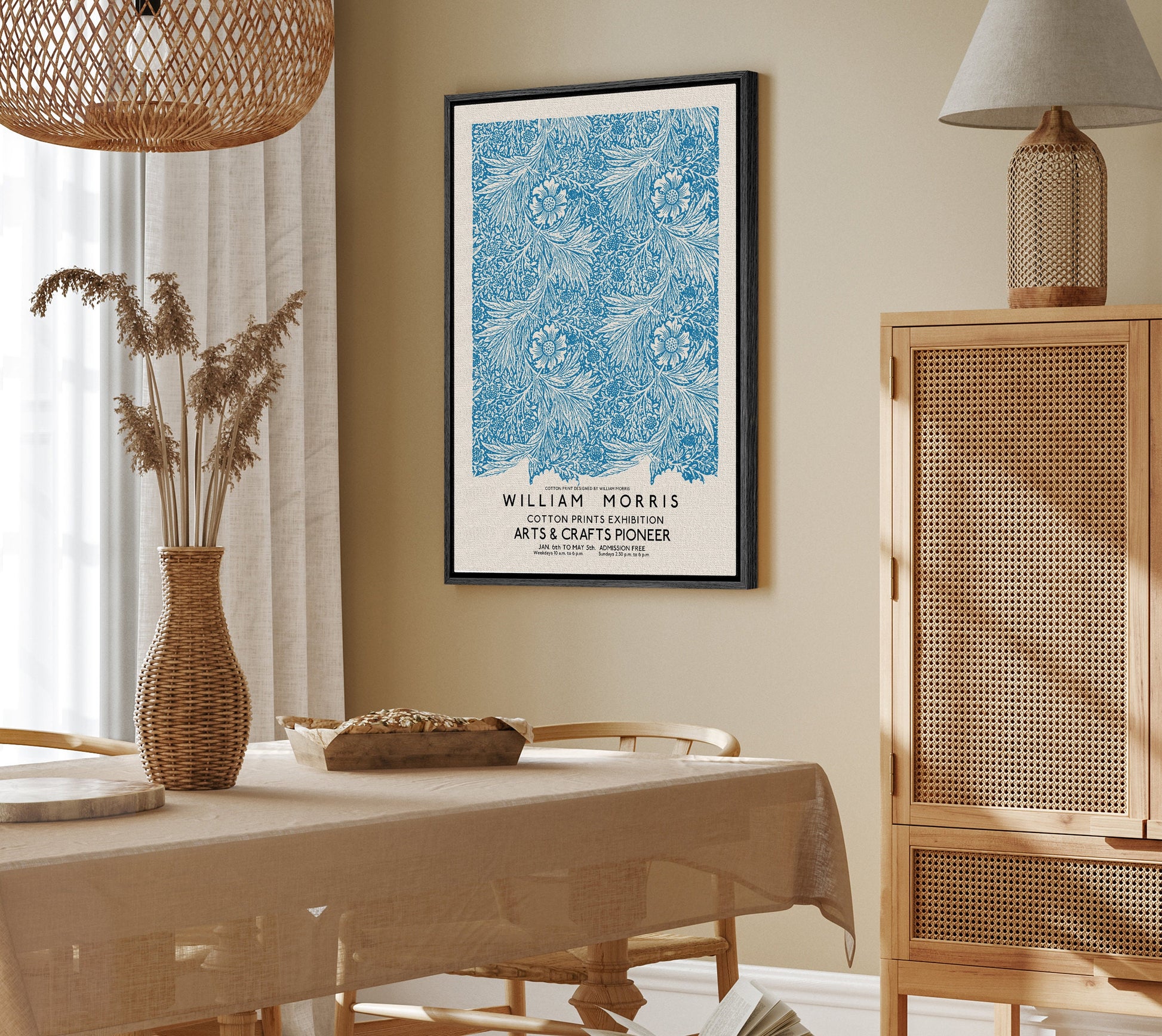 SouthandArt Modern Wall art, William Morris Framed Canvas Art print with hanging kit