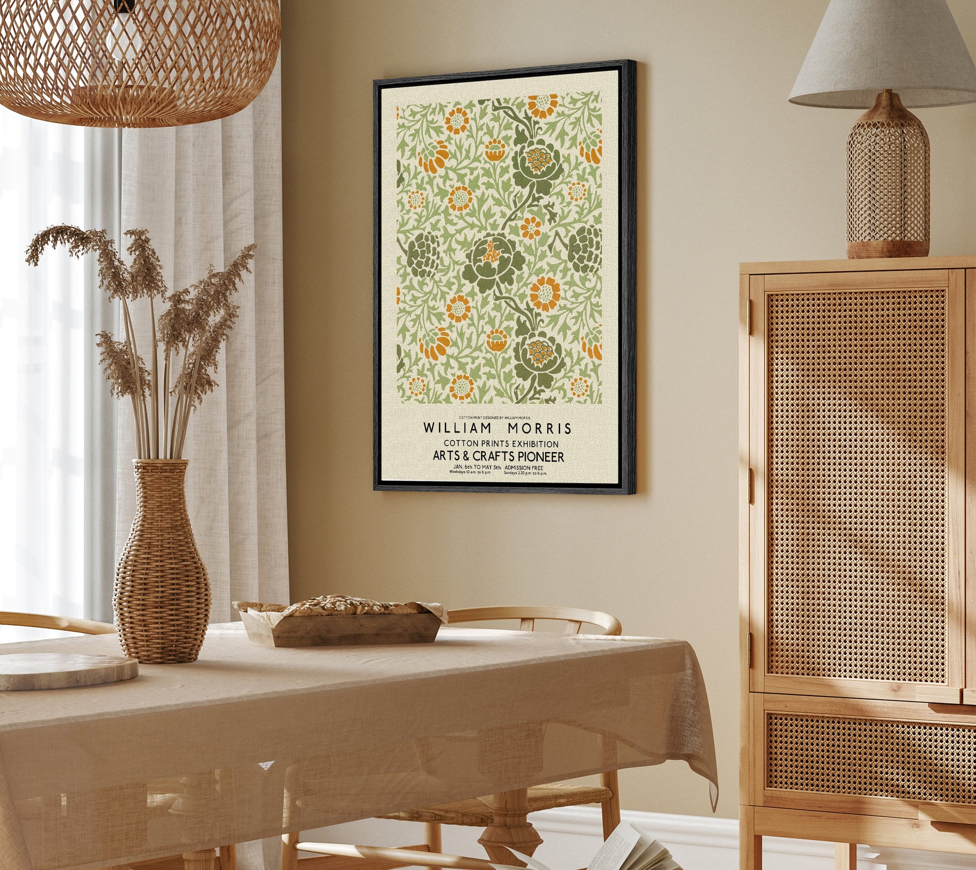 SouthandArt Modern Wall art, William Morris Framed Canvas Art print with hanging kit