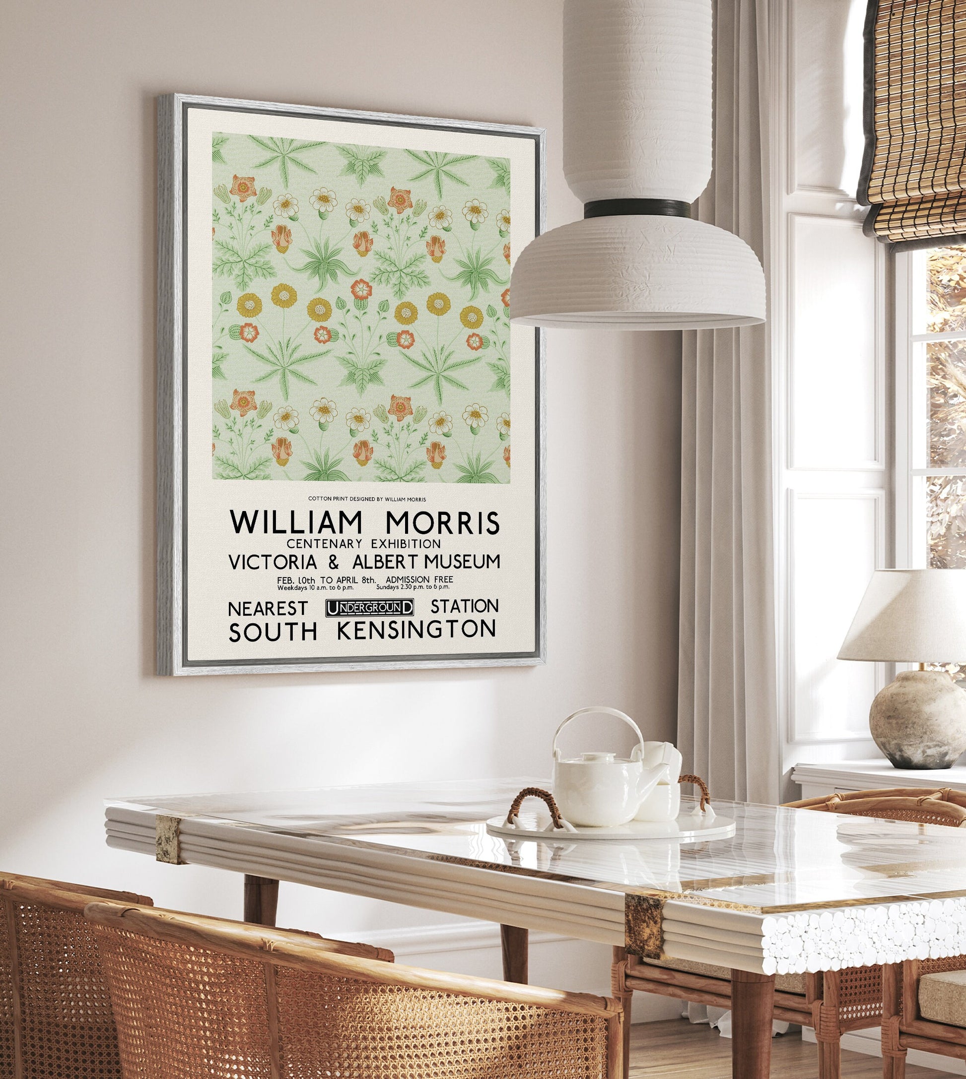 SouthandArt Modern Wall art, William Morris Framed Canvas Art print with hanging kit