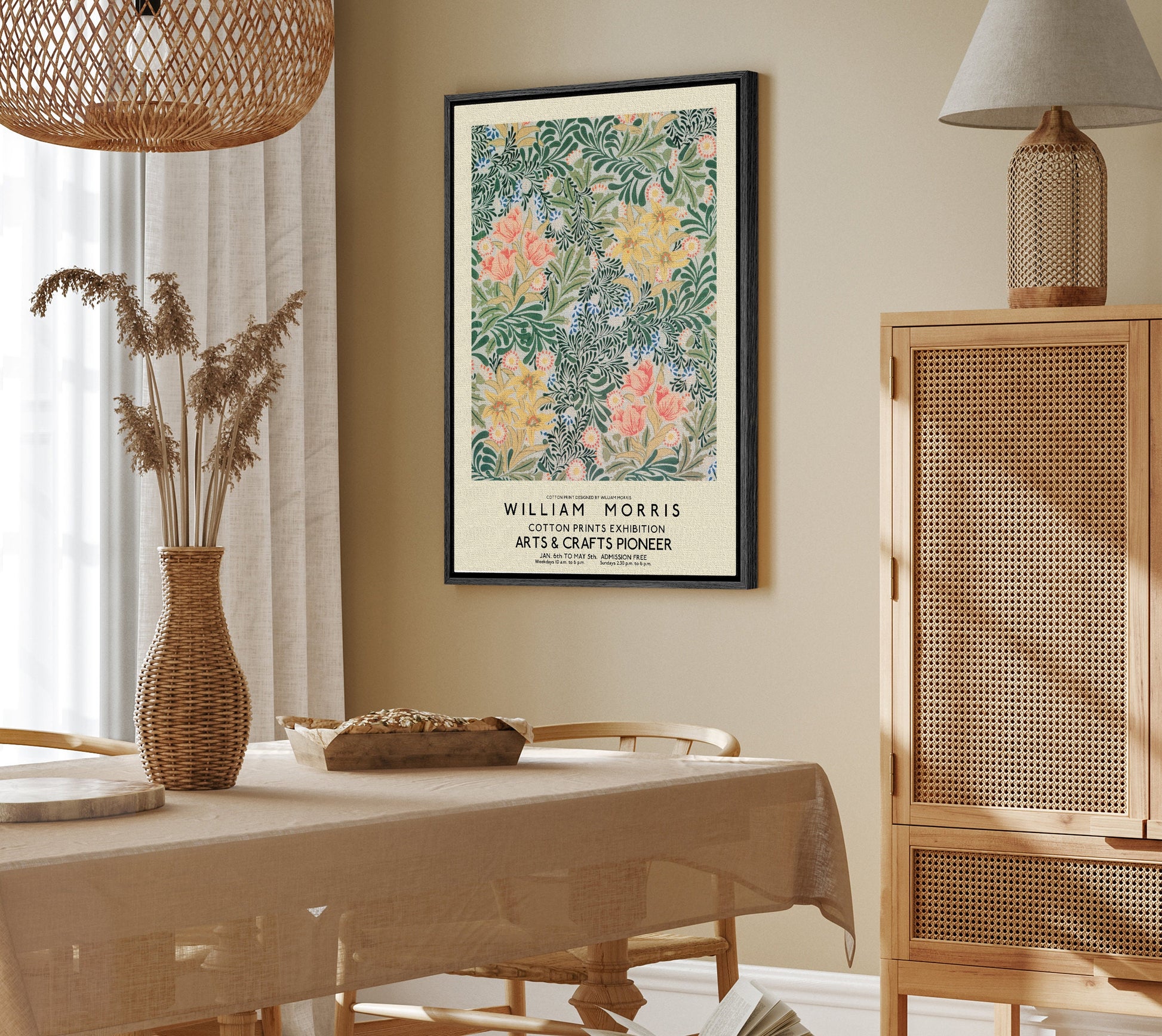 SouthandArt Modern Wall art, William Morris Framed Canvas Art print with hanging kit