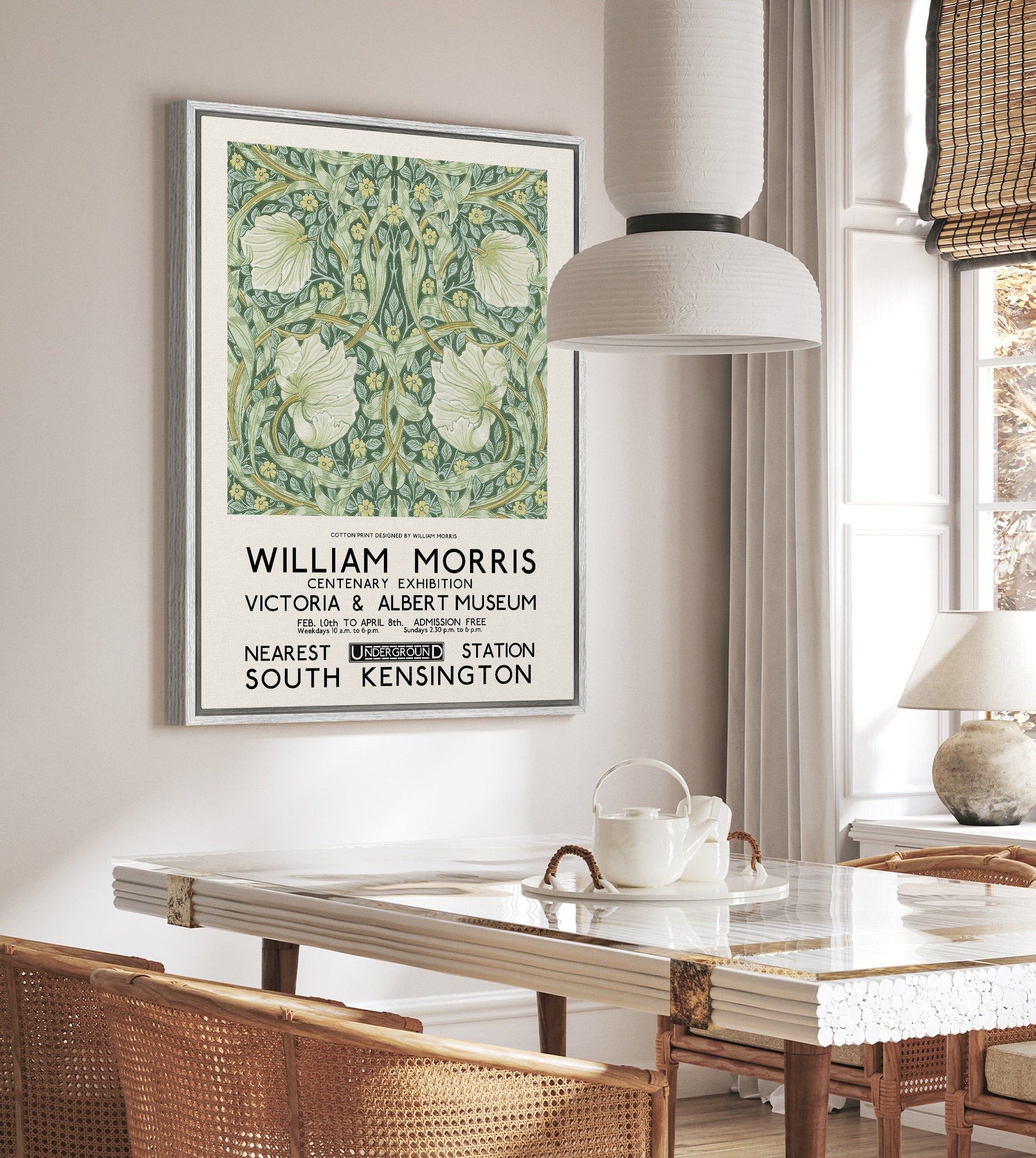 SouthandArt Modern Wall art, William Morris Framed Canvas Art print with hanging kit
