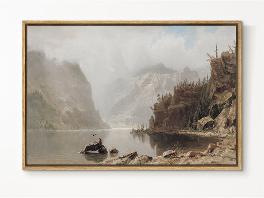 SouthandArt Vintage Landscape Framed Print, Antique Lake Framed Large Gallery Art, Minimalist Art with hanging kit