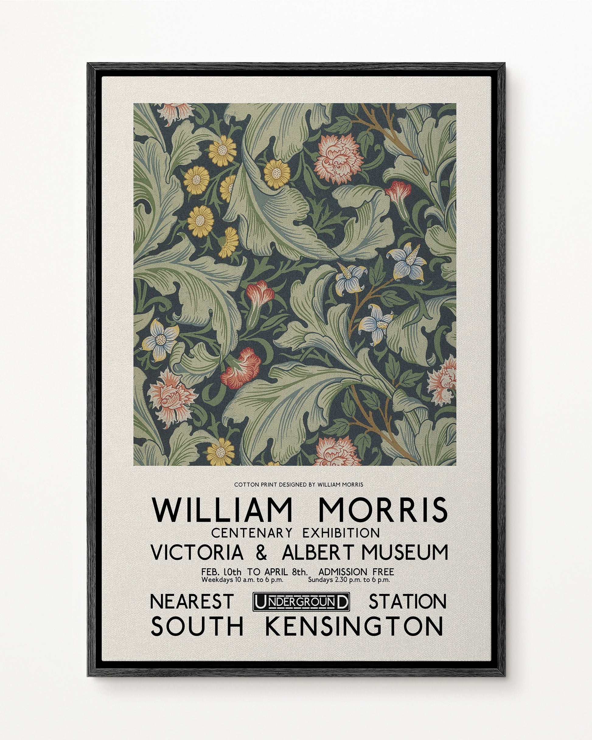 SouthandArt Modern Wall art, William Morris Framed Canvas Art print with hanging kit