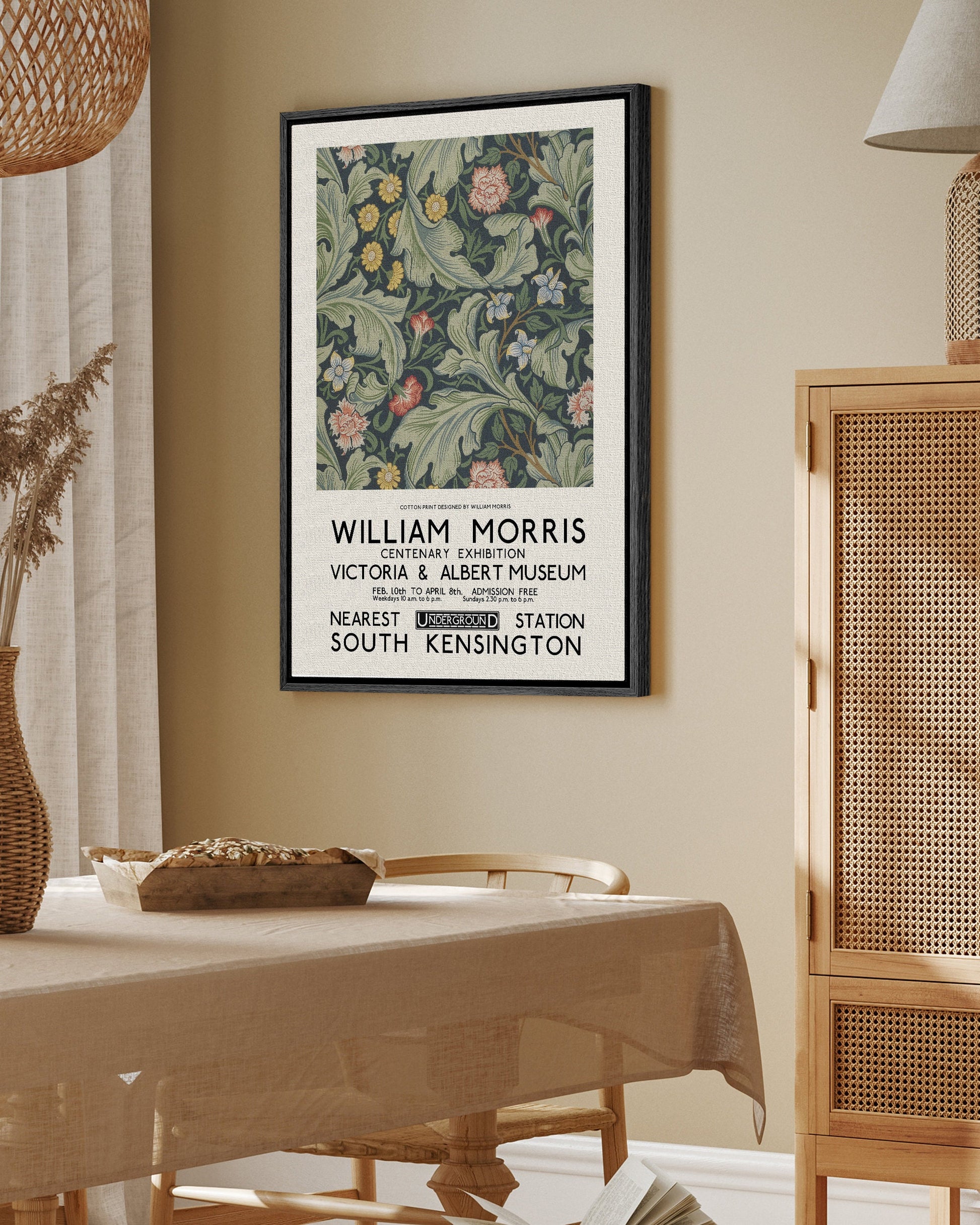 SouthandArt Modern Wall art, William Morris Framed Canvas Art print with hanging kit