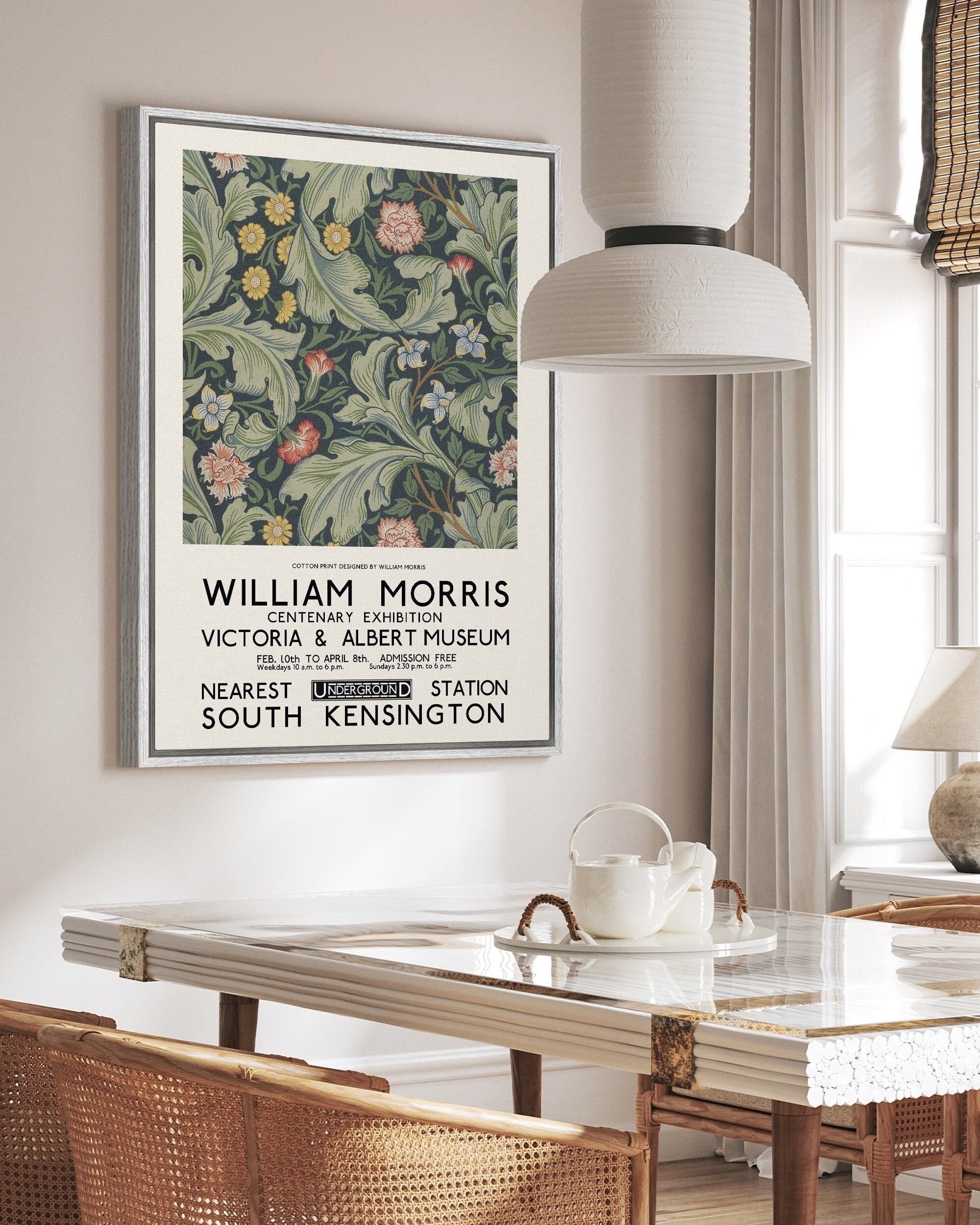 SouthandArt Modern Wall art, William Morris Framed Canvas Art print with hanging kit