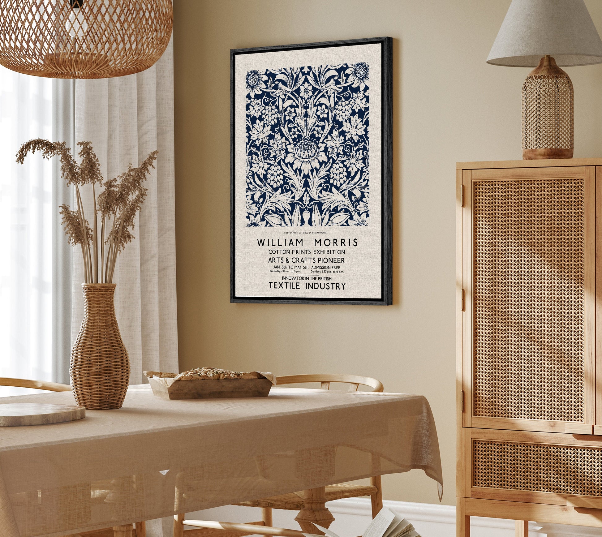 SouthandArt Modern Wall art, William Morris Framed Canvas Art print with hanging kit