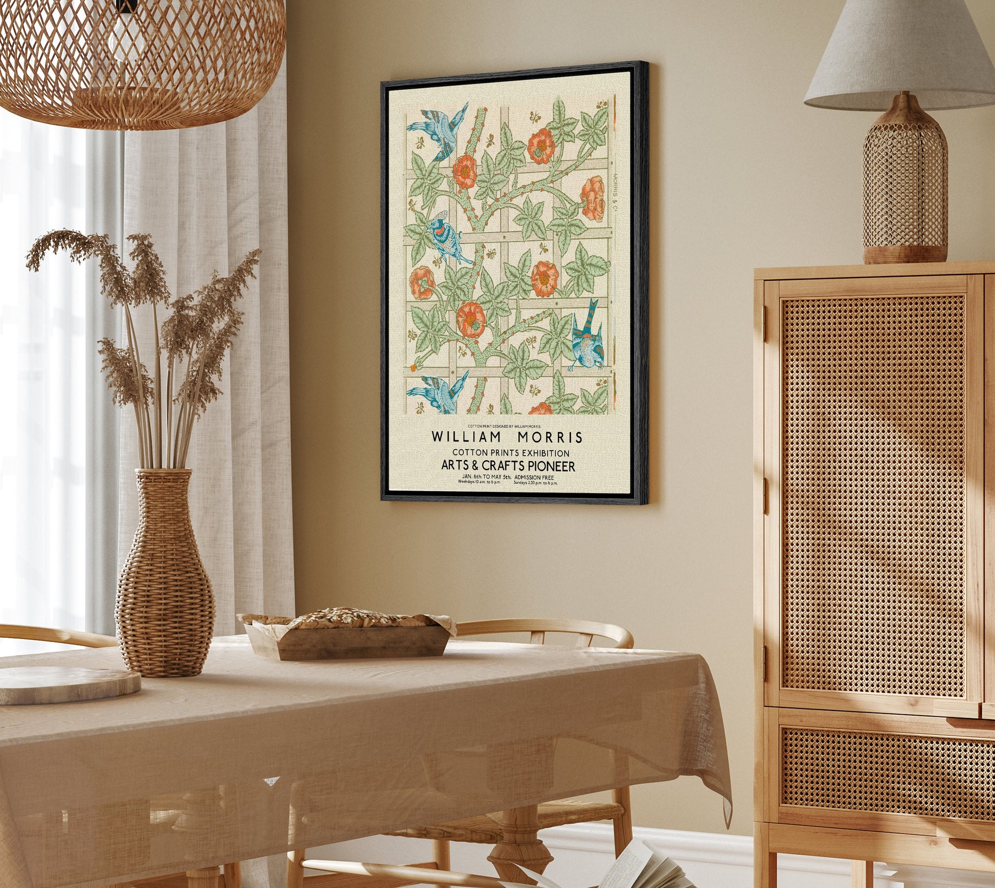 SouthandArt Modern Wall art, William Morris Framed Canvas Art print with hanging kit