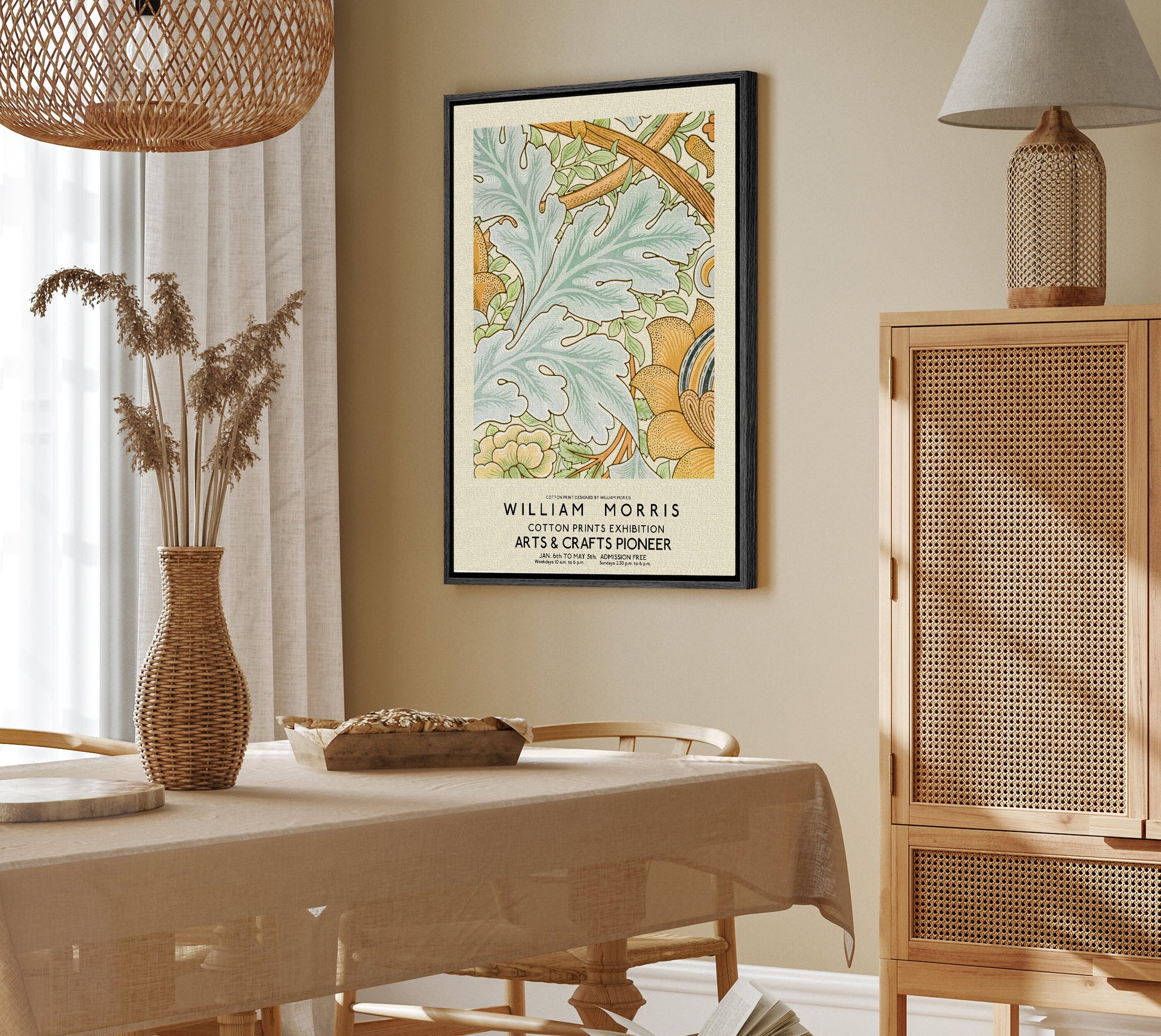 SouthandArt Modern Wall art, William Morris Framed Canvas Art print with hanging kit