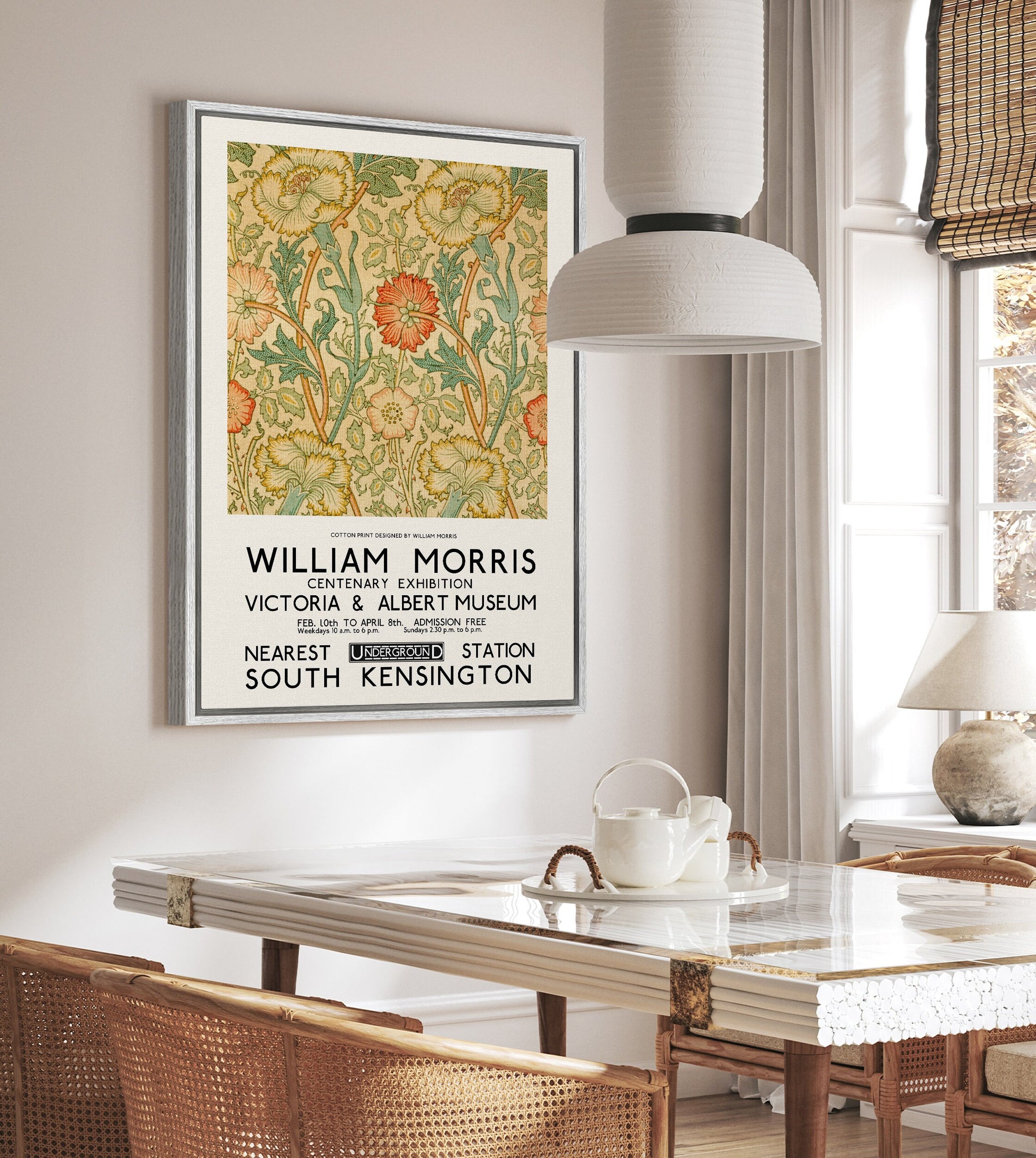 SouthandArt Modern Wall art, William Morris Framed Canvas Art print with hanging kit