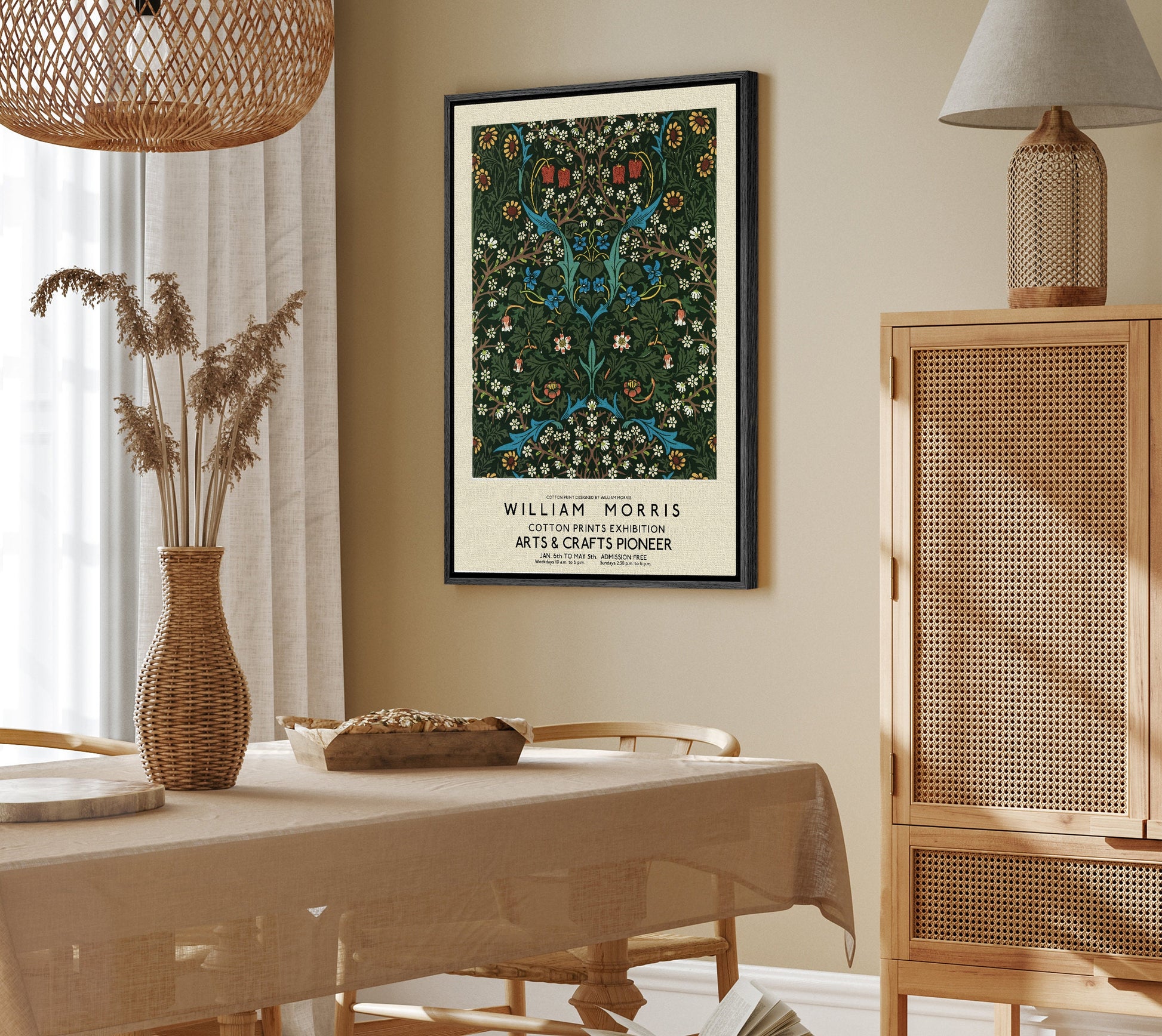 SouthandArt Modern Wall art, William Morris Framed Canvas Art print with hanging kit