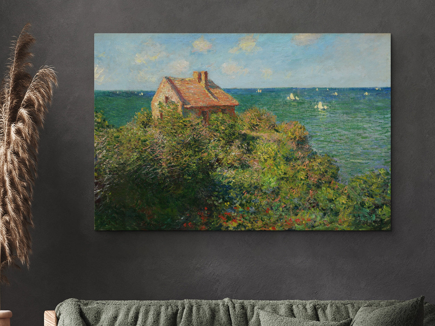 EasySuger Claude Monet Wall Art | The Fisherman's House at Varengeville (1882) | Framed Canvas Wall Art with hanging kit
