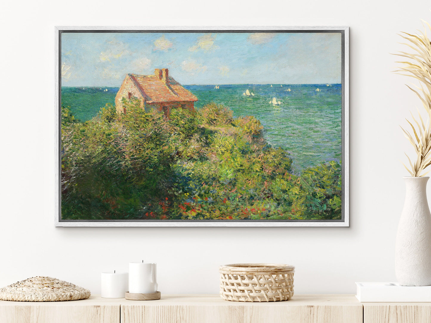 EasySuger Claude Monet Wall Art | The Fisherman's House at Varengeville (1882) | Framed Canvas Wall Art with hanging kit