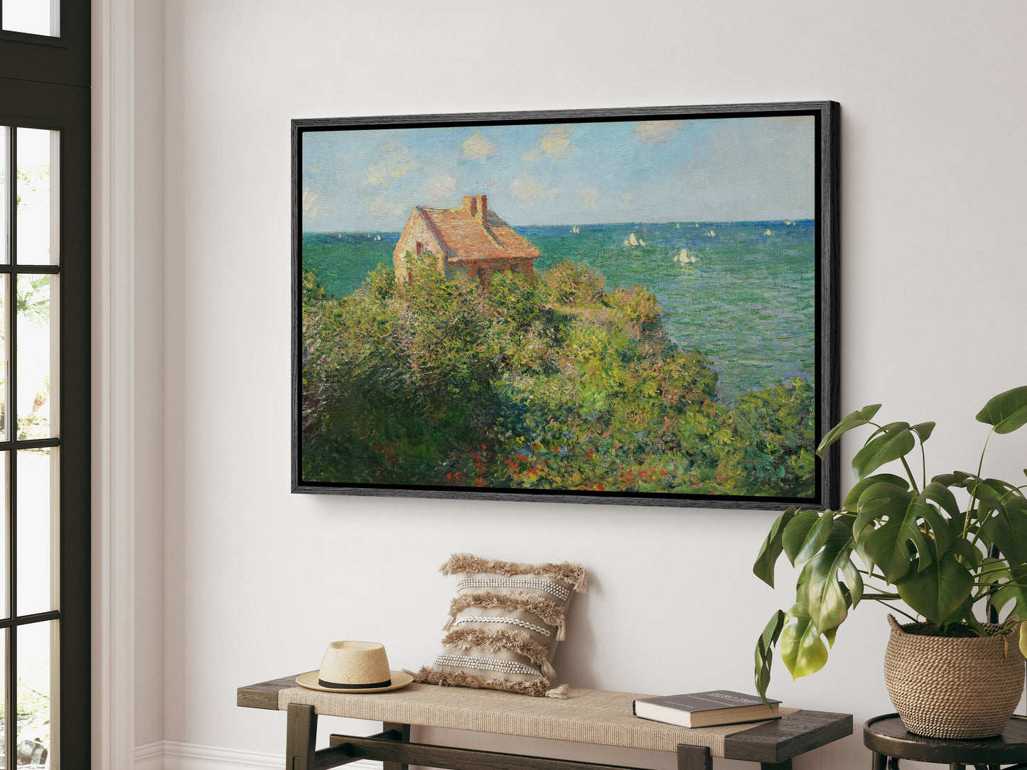 EasySuger Claude Monet Wall Art | The Fisherman's House at Varengeville (1882) | Framed Canvas Wall Art with hanging kit