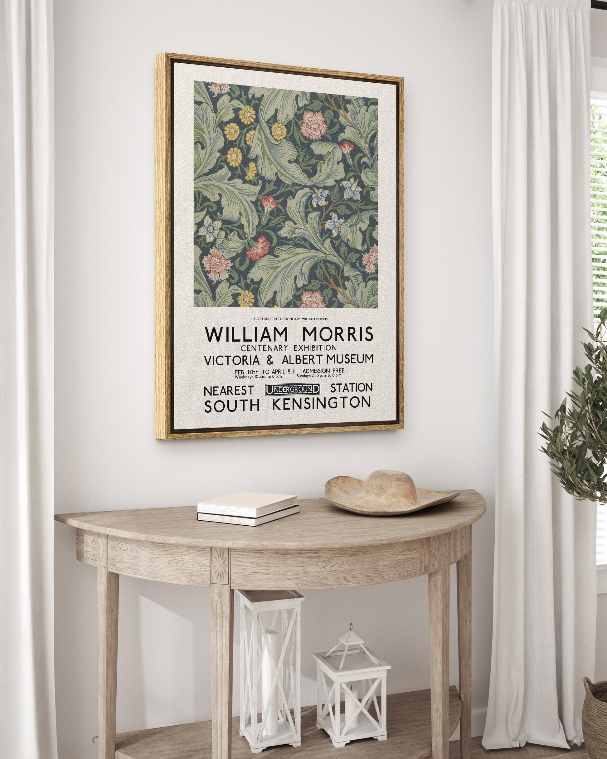 SouthandArt Modern Wall art, William Morris Framed Canvas Art print with hanging kit