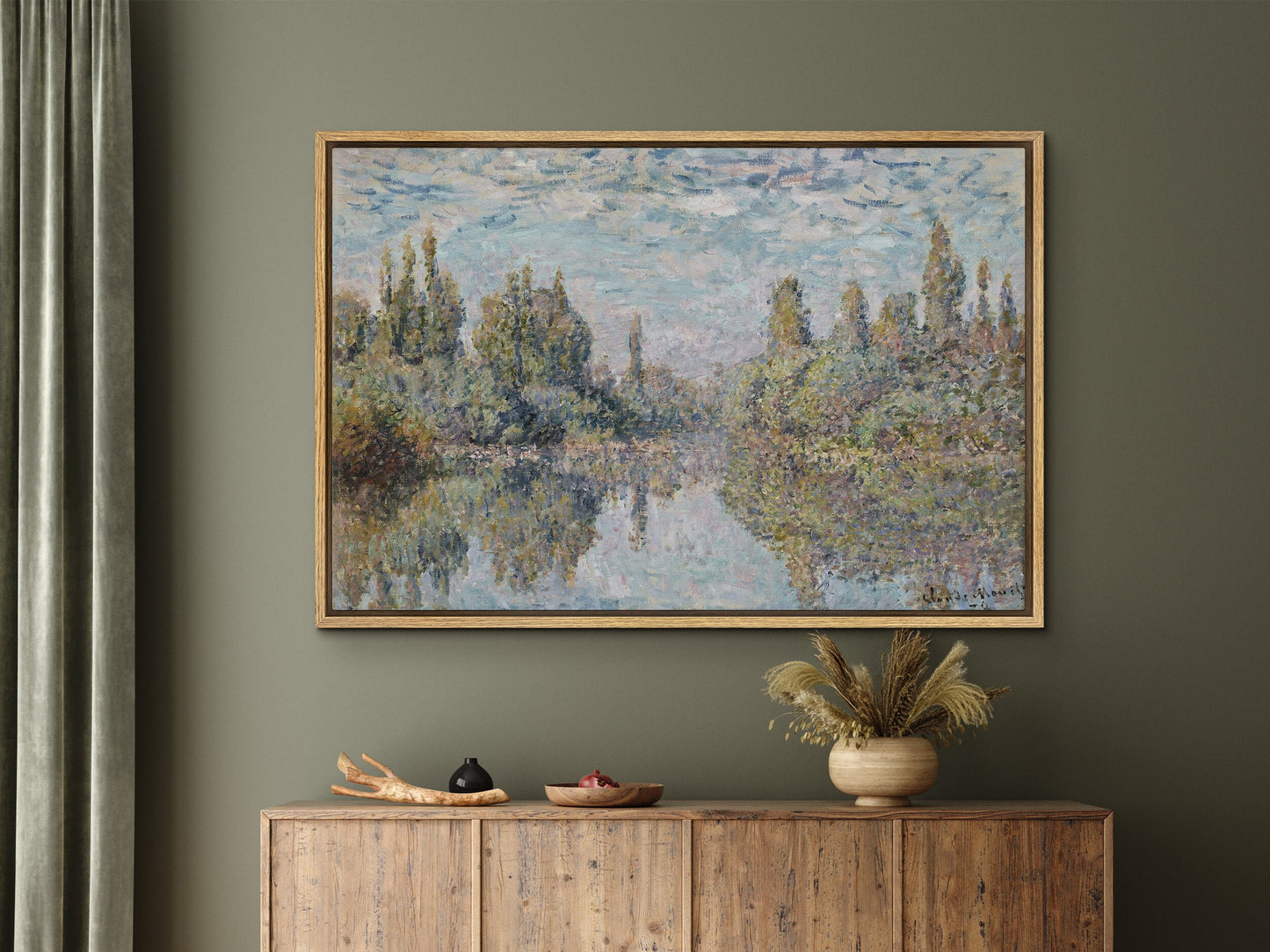 EasySuger Claude Monet Wall Art | La Seine à Vetheuil | Framed Canvas Wall Art with hanging kit
