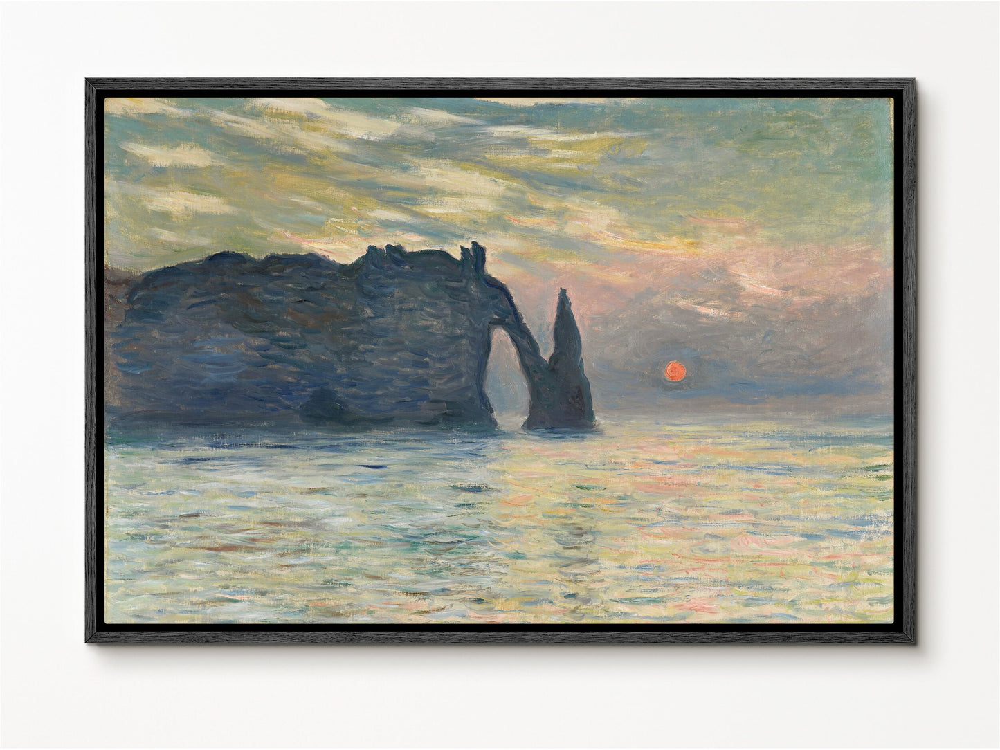 EasySuger Claude Monet Wall Art | The Cliff, Étretat, Sunset - 1883 | Framed Print on Canvas with hanging kit