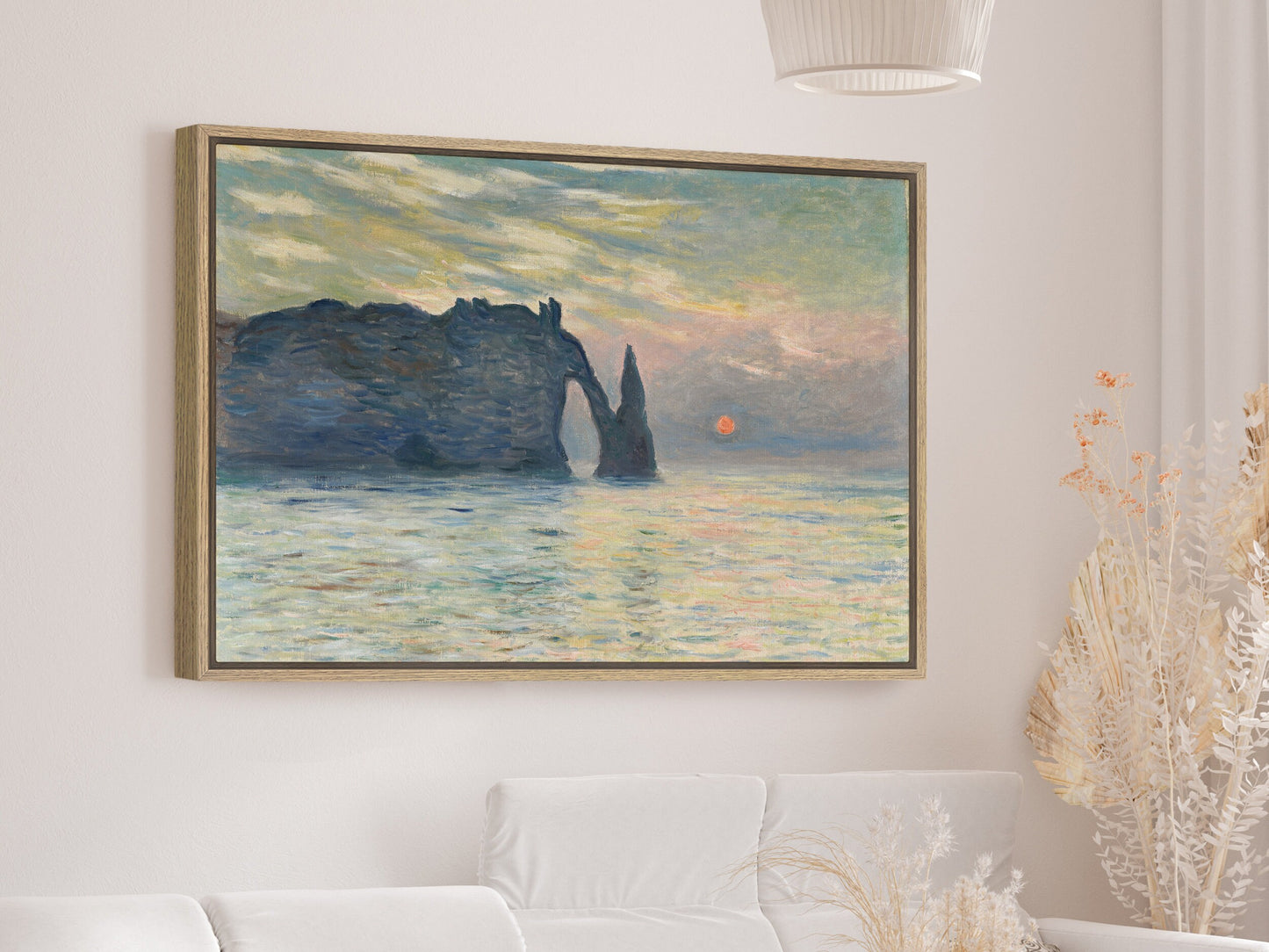 EasySuger Claude Monet Wall Art | The Cliff, Étretat, Sunset - 1883 | Framed Print on Canvas with hanging kit