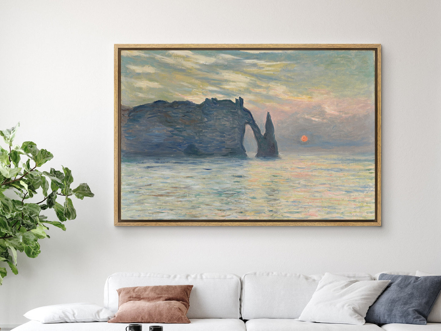 EasySuger Claude Monet Wall Art | The Cliff, Étretat, Sunset - 1883 | Framed Print on Canvas with hanging kit