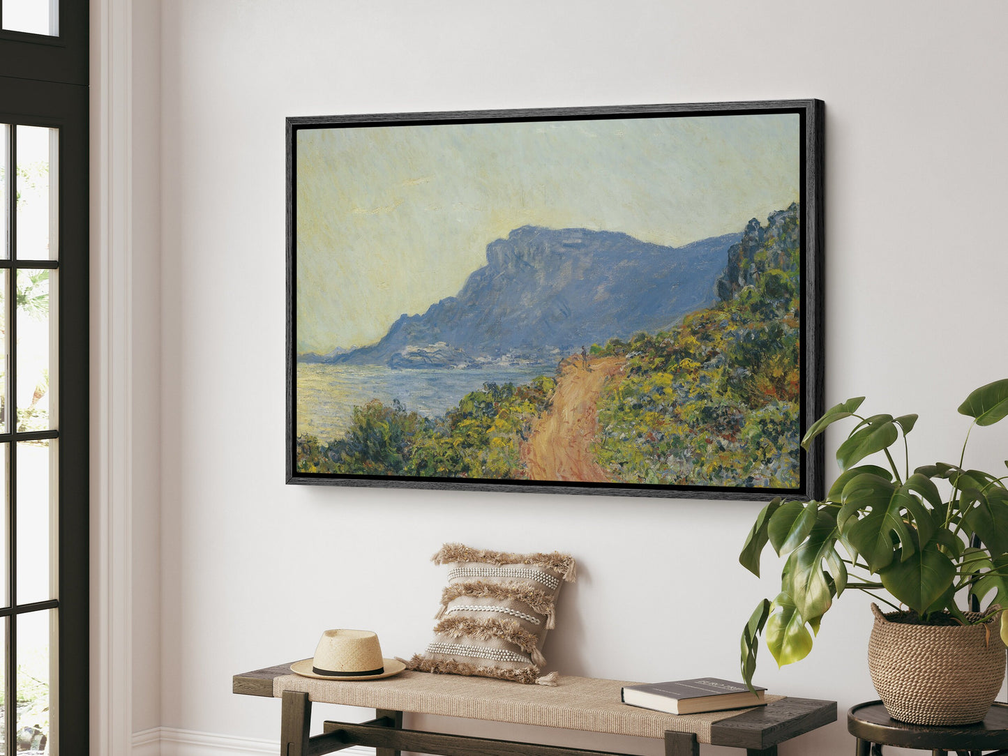 EasySuger Claude Monet Wall Art | La Corniche near Monaco 1884 | Framed Canvas Wall Art with hanging kit