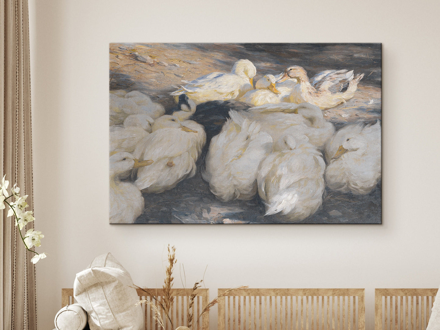Ducks in the evening sun | Large Framed Canvas Print with hanging kit