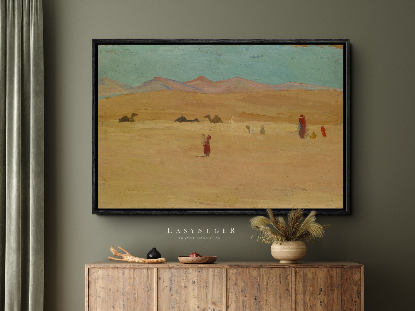 EasySuger Oil Painting Desert with Camel Wall Art, Nature Framed Large Gallery Art, Minimalist Art Ready to Hang (with hanging kit)