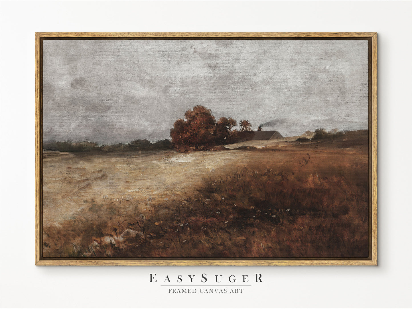 EasySuger Autumn WildField Framed Canvas Art, Nature Framed Large Gallery Art, Minimalist Art Ready to Hang with hanging kit