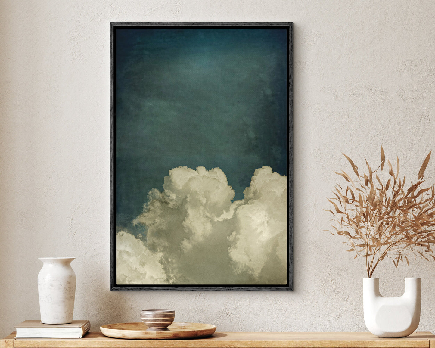 SouthandArt Vintage moody clouds Wall Art Print, Cloudy Sky Framed Large Gallery Art, Minimalist Art Ready to Hang (with hanging kit)