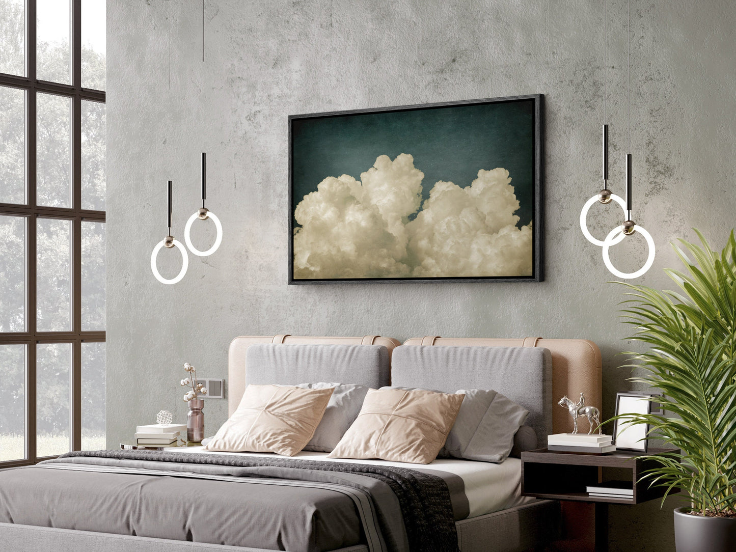 SouthandArt Abstract Clouds Wall art, Framed Canvas Art print with hanging kit