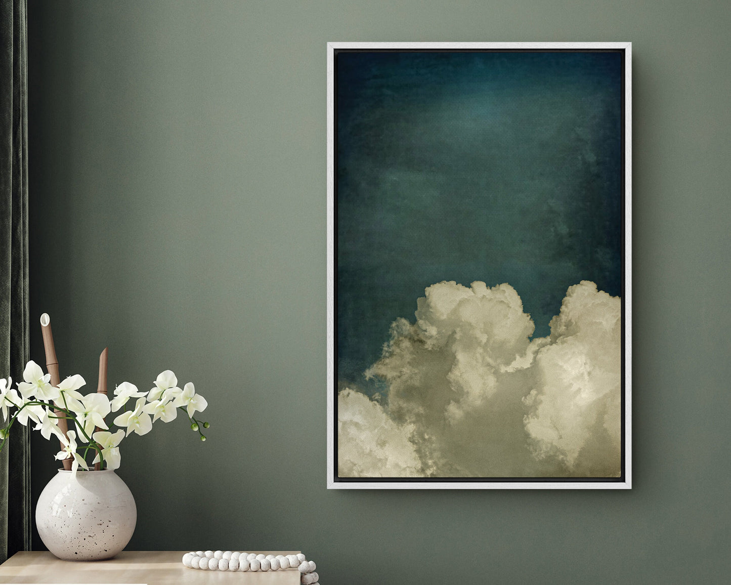 SouthandArt Vintage moody clouds Wall Art Print, Cloudy Sky Framed Large Gallery Art, Minimalist Art Ready to Hang (with hanging kit)