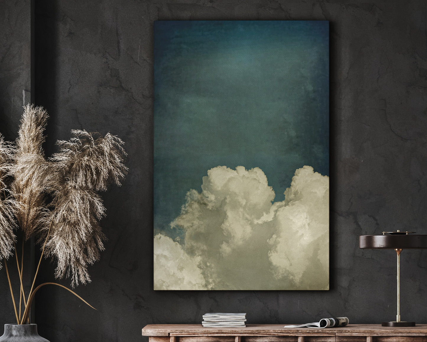 SouthandArt Vintage moody clouds Wall Art Print, Cloudy Sky Framed Large Gallery Art, Minimalist Art Ready to Hang (with hanging kit)