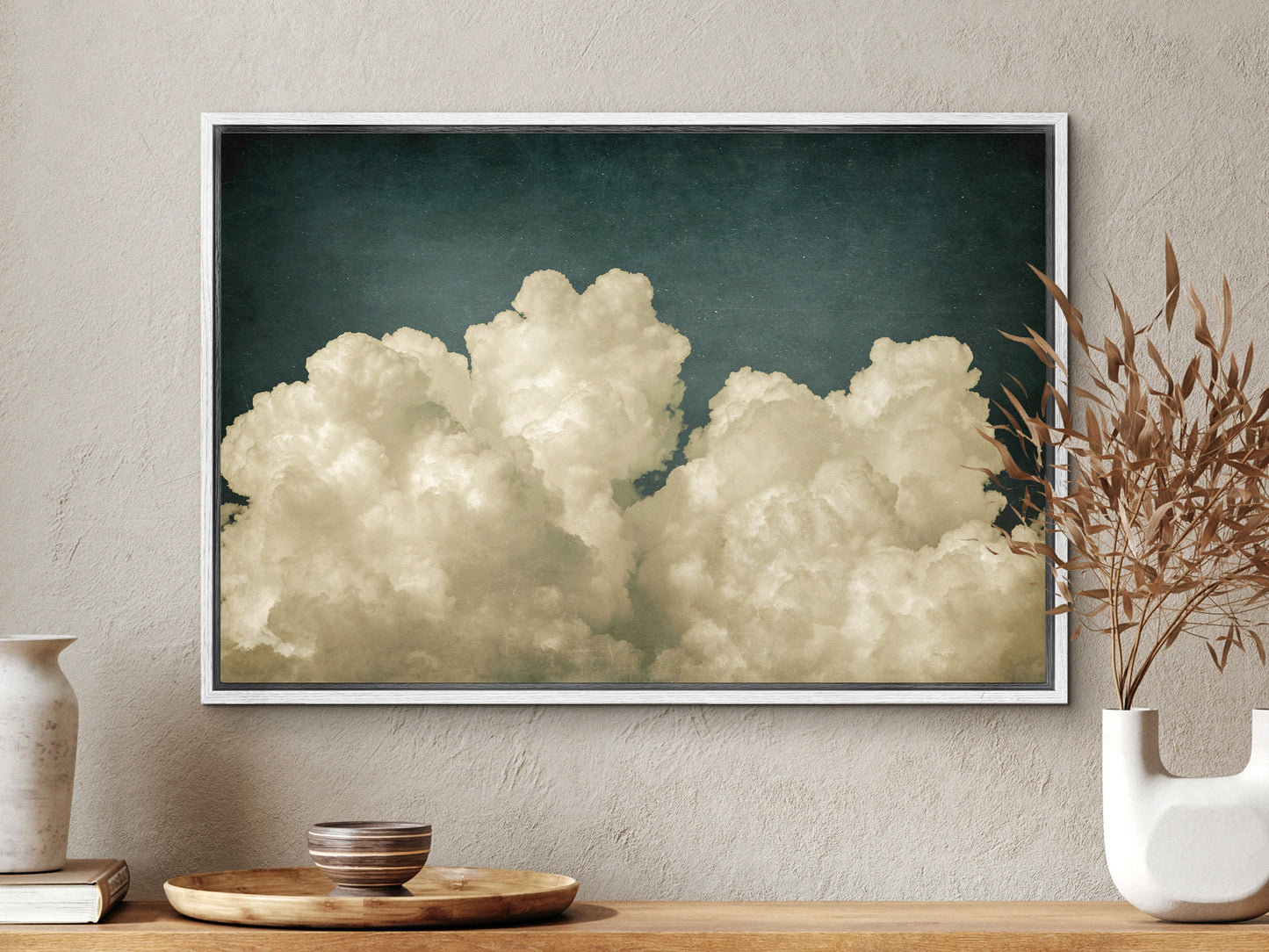 SouthandArt Abstract Clouds Wall art, Framed Canvas Art print with hanging kit