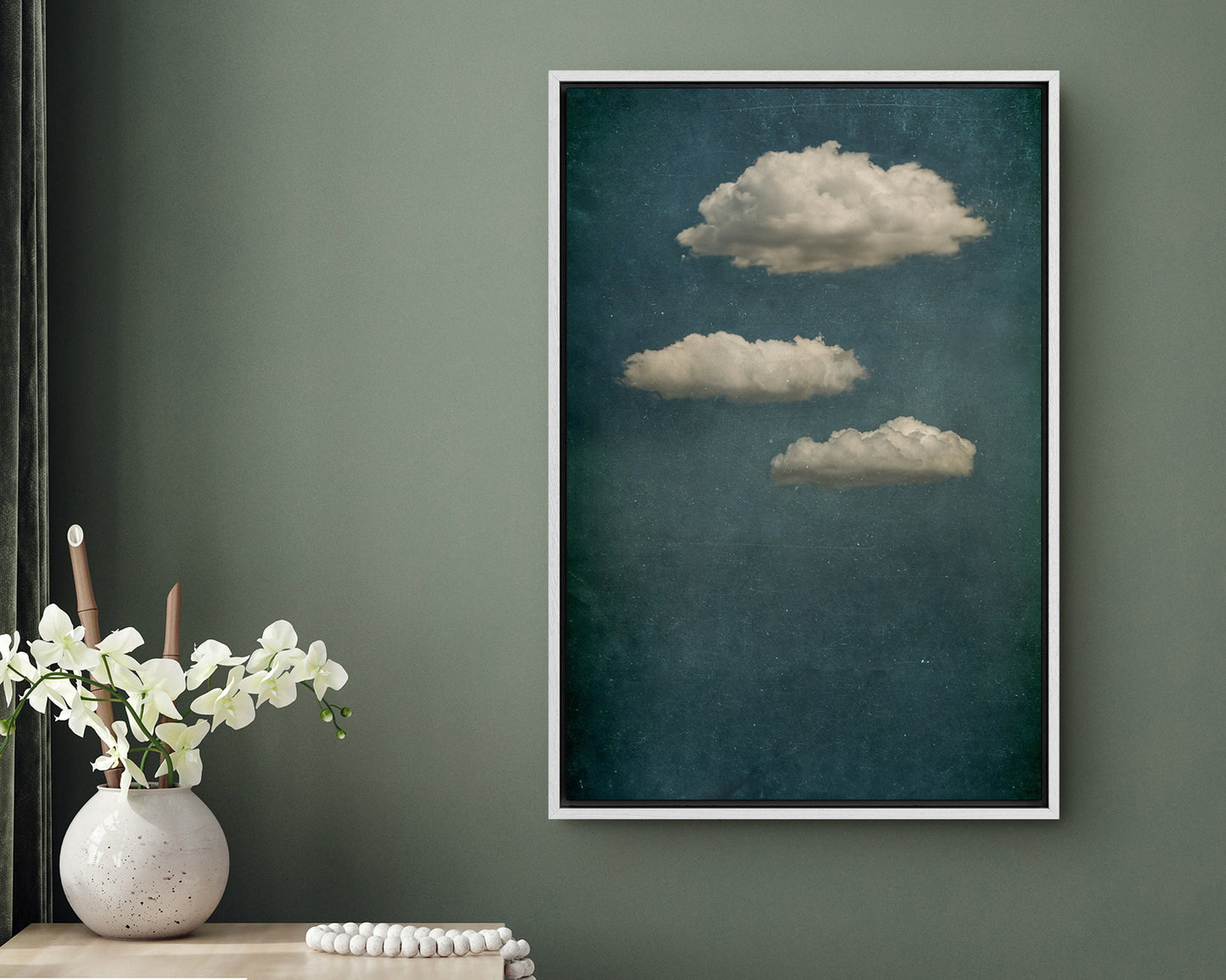 SouthandArt Vintage Moody Clouds Wall Art Print, Cloudy Sky Framed Large Gallery Art, Minimalist Art with hanging kit