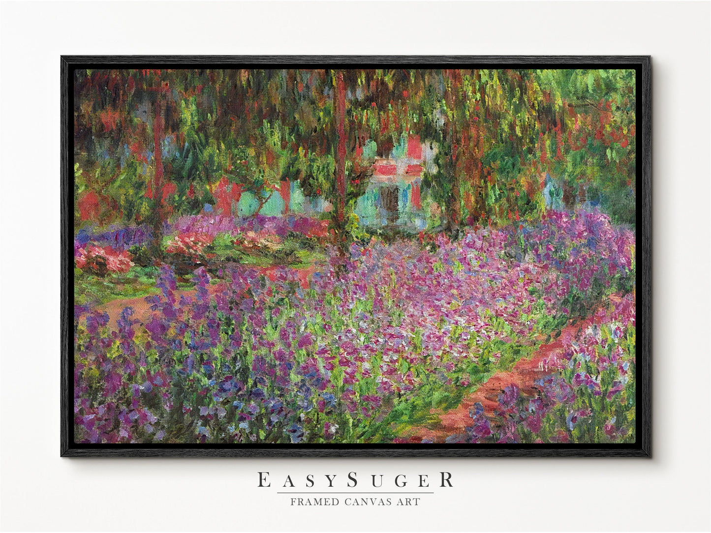 EasySuger Claude Monet The Artist's Garden at Giverny Framed Print | Framed Canvas Wall Art with hanging kit | AG56