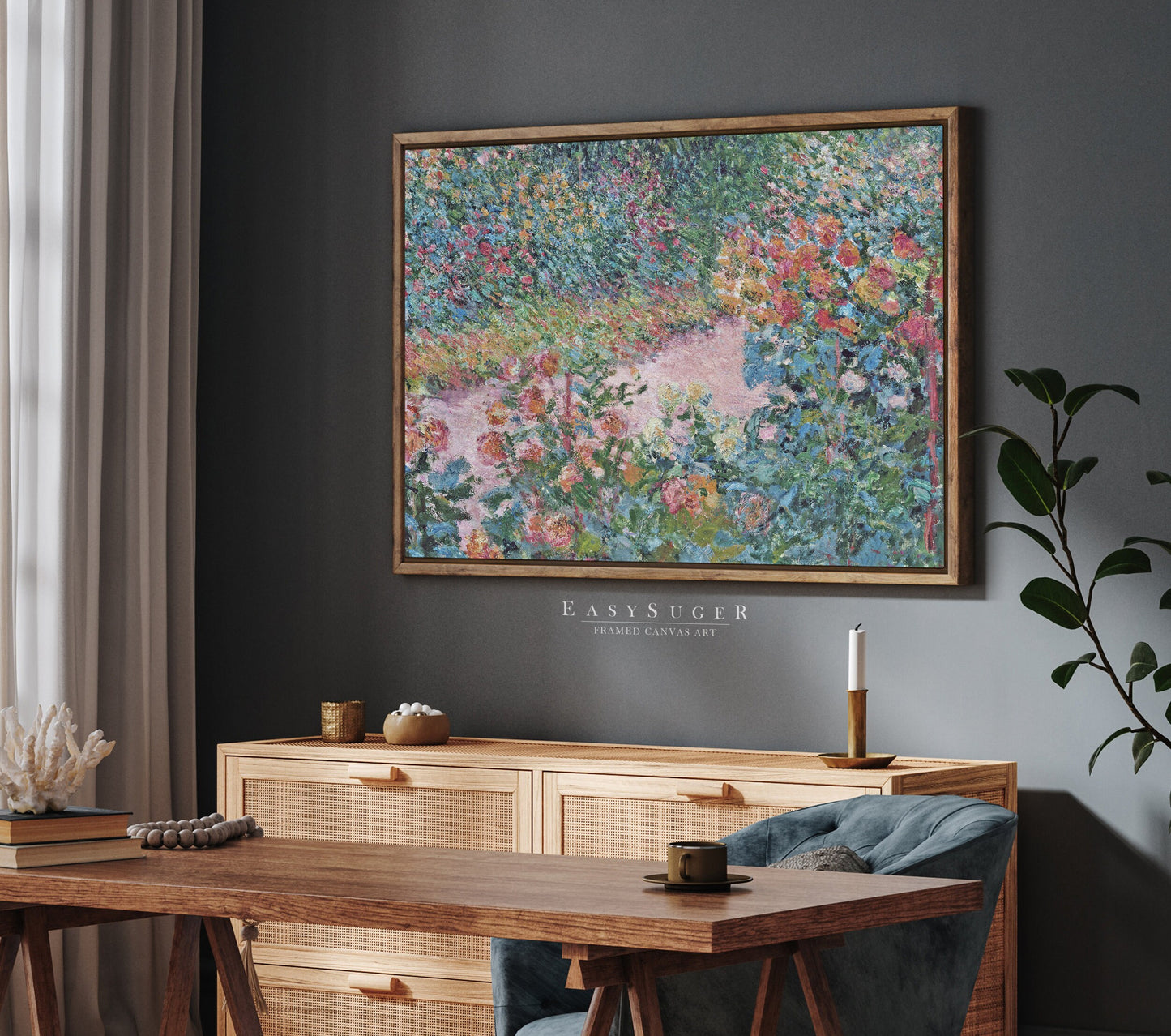 EasySuger Cottage Framed Canvas Wall art | Flowers Garden Art, Nature Framed Large Gallery Art, Minimalist Art with hanging kit