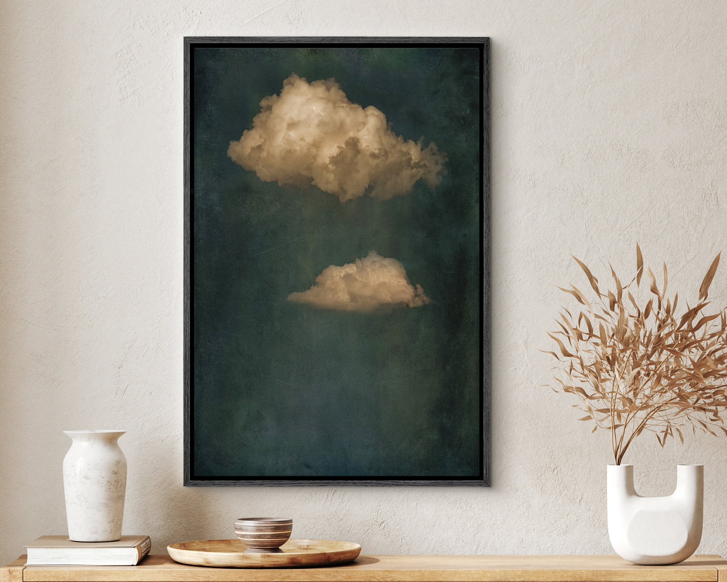 SouthandArt Vintage Moody Clouds Wall Art Print, Cloudy Sky Framed Large Gallery Art, Minimalist Art with hanging kit GC8