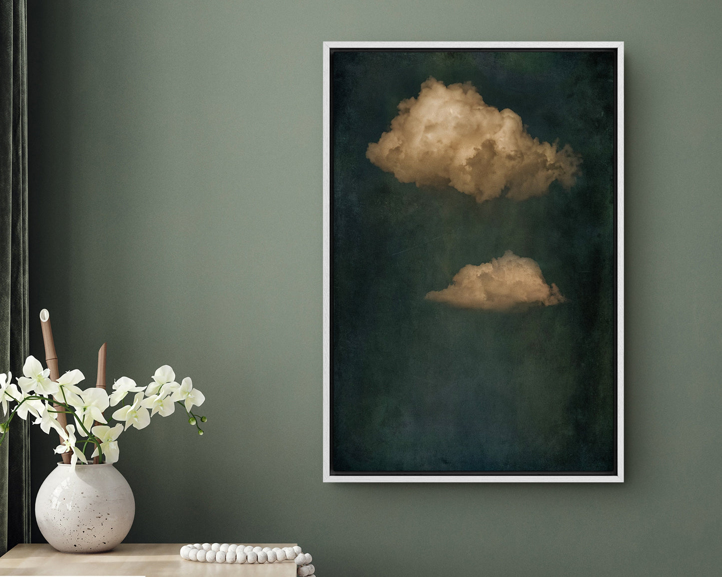 SouthandArt Vintage Moody Clouds Wall Art Print, Cloudy Sky Framed Large Gallery Art, Minimalist Art with hanging kit GC8