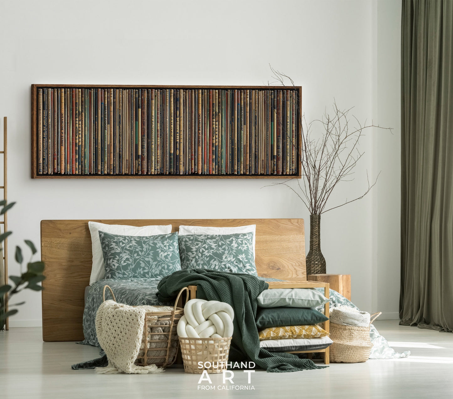 SouthandArt Ultra Wide Retro Books spines Wall art | Panoramic Framed Canvas Vintage Art Print | RS3