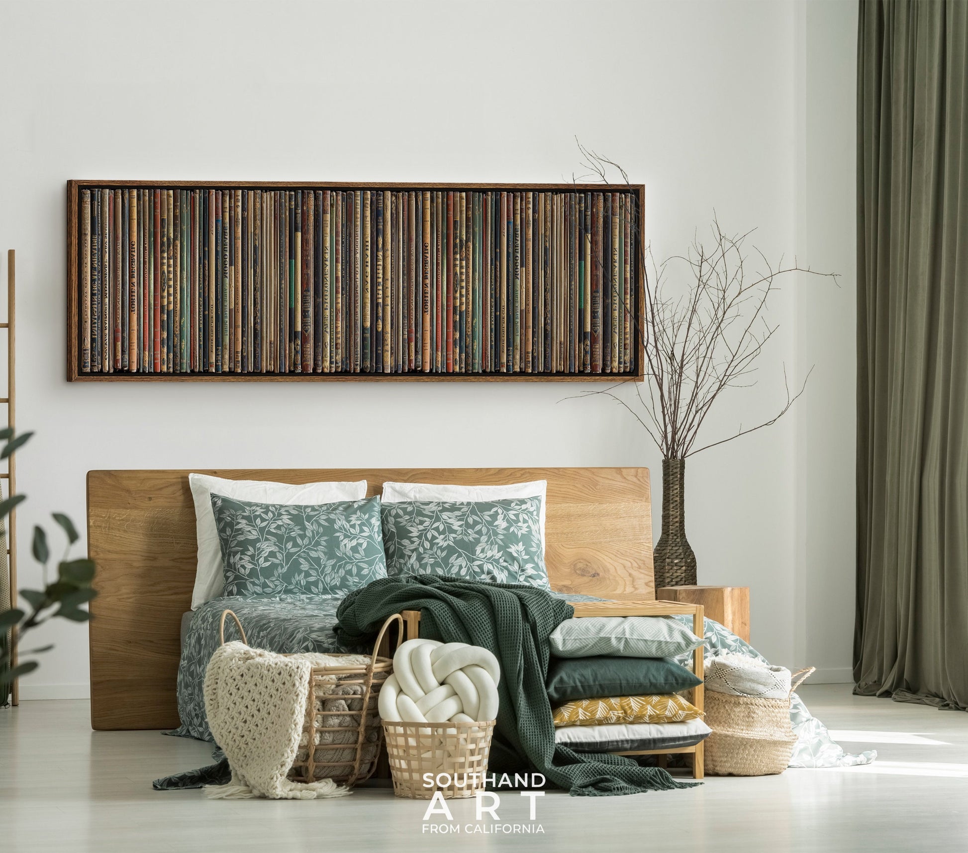 SouthandArt Ultra Wide Retro Books spines Wall art | Panoramic Framed Canvas Vintage Art Print | RS3