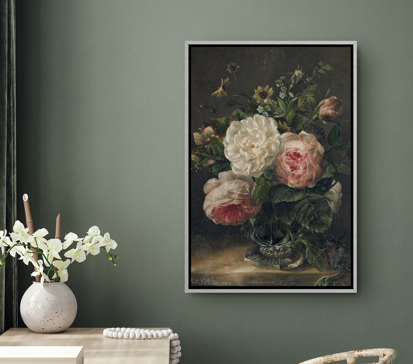 SouthandArt Vintage Still Life Framed Print, Framed Large Gallery Art, Minimalist Art Ready to Hang (with hanging kit)