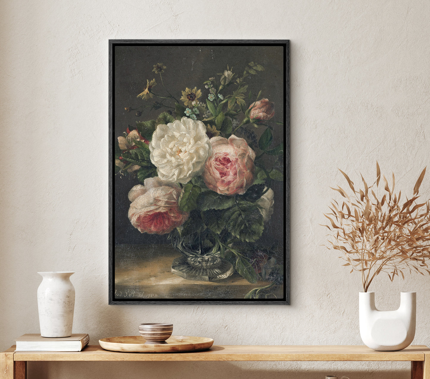 SouthandArt Vintage Still Life Framed Print, Framed Large Gallery Art, Minimalist Art Ready to Hang (with hanging kit)