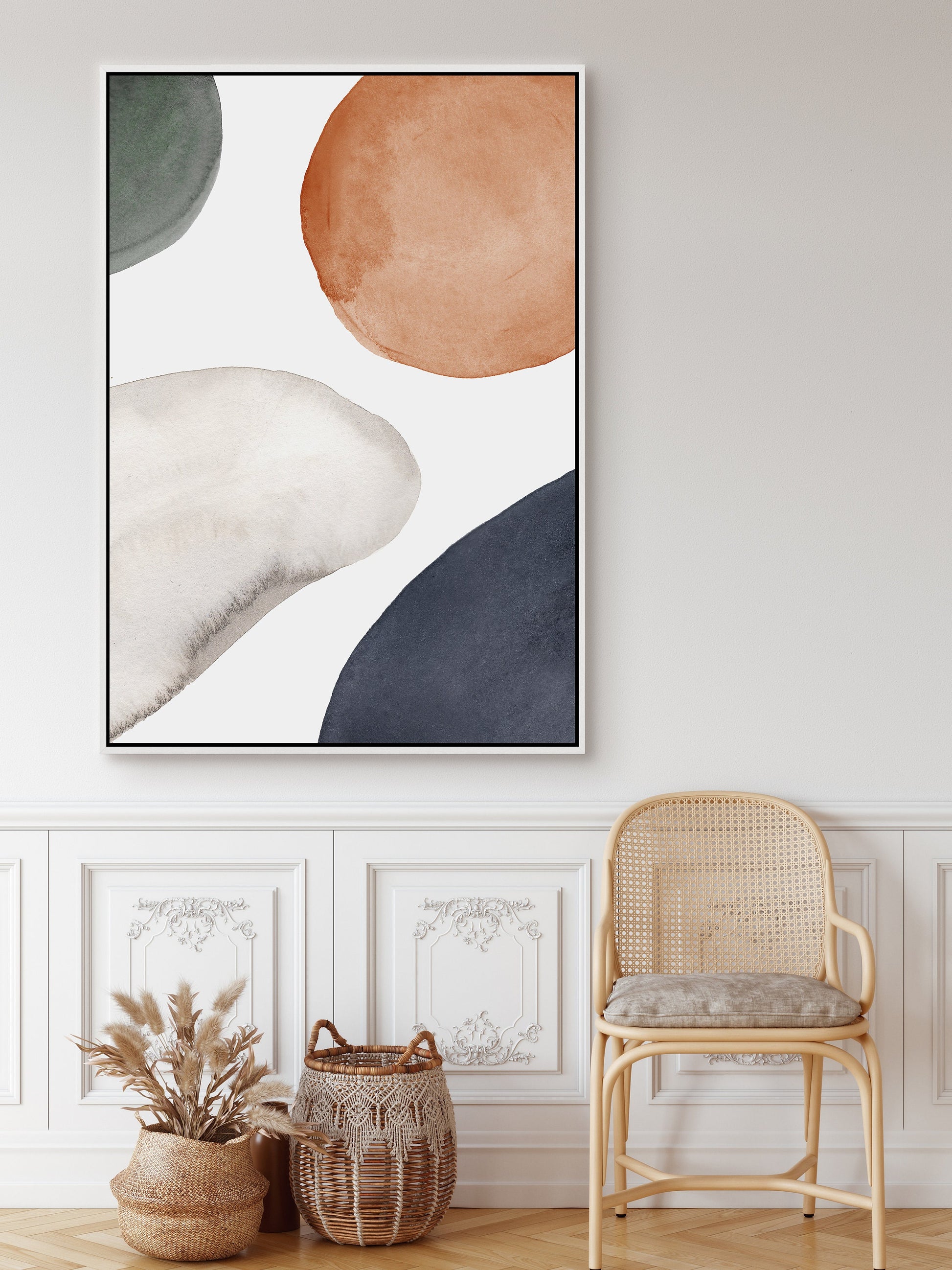 EasySuger Watercolor Painting Wall Art, Large Gallery Abstract Shapes Wall Art Framed, Mid Century Wall art, Watercolor Art Prints