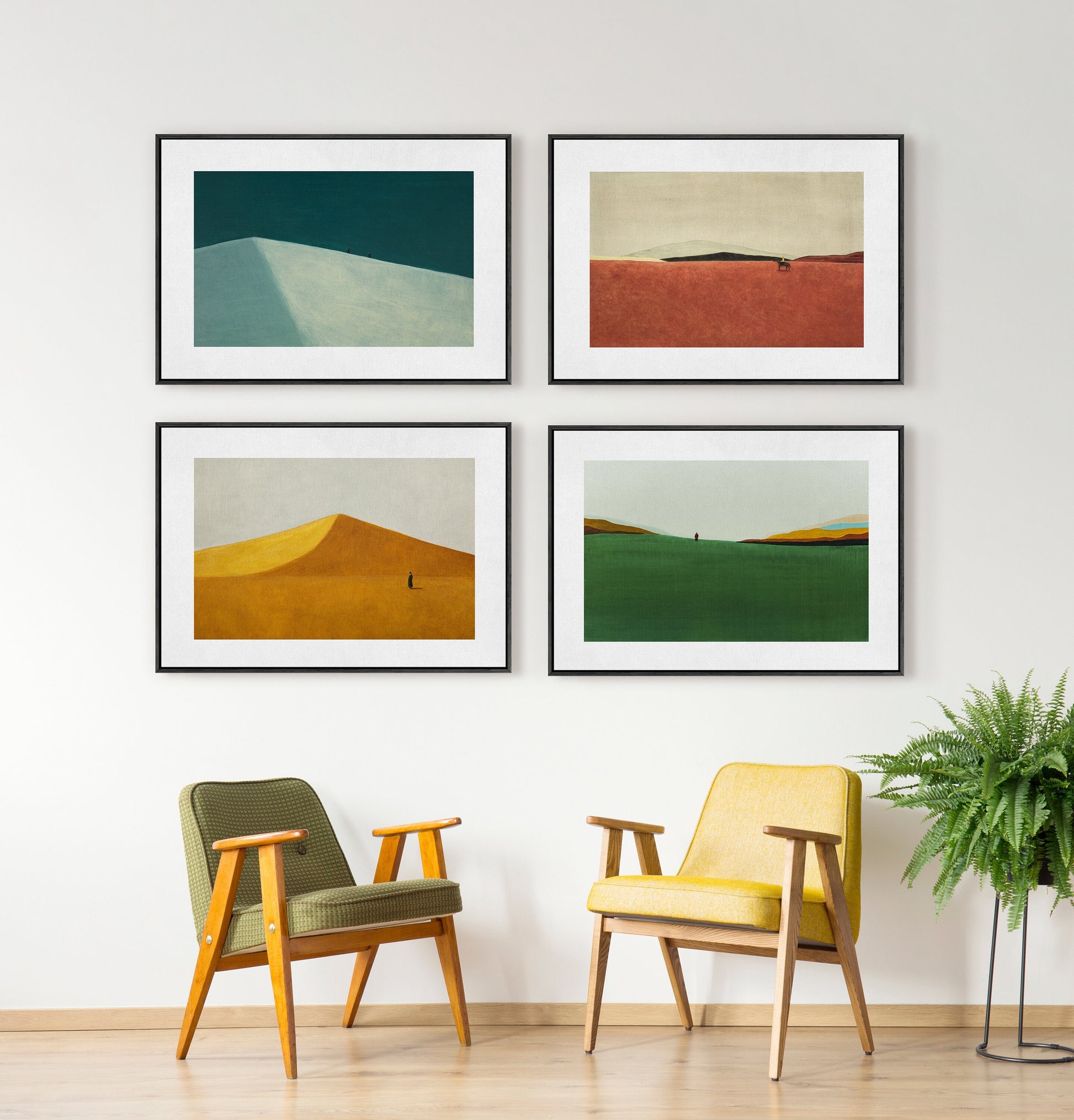 EasySuger Set of 4 Print Oil Painting Landscape Wall Art, Nature Framed Large Gallery Art, Minimalist Art Ready to Hang(with hanging kit)