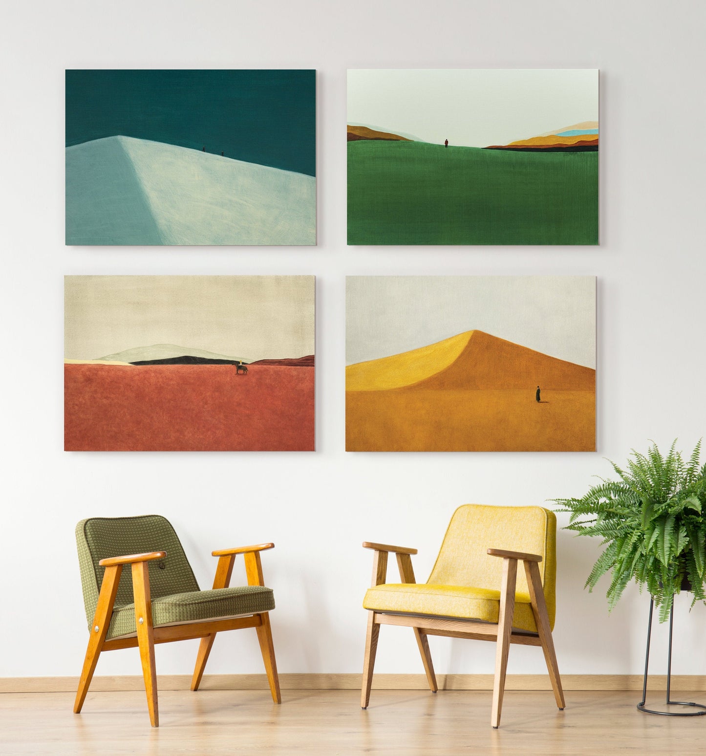 EasySuger Set of 4 Print Oil Painting Landscape Wall Art, Nature Framed Large Gallery Art, Minimalist Art Ready to Hang(with hanging kit)